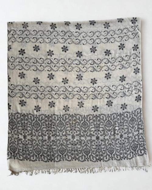 Swati Pashmina fully embroidered shawl in white, hand-embroidered Swati pashmina, view 2