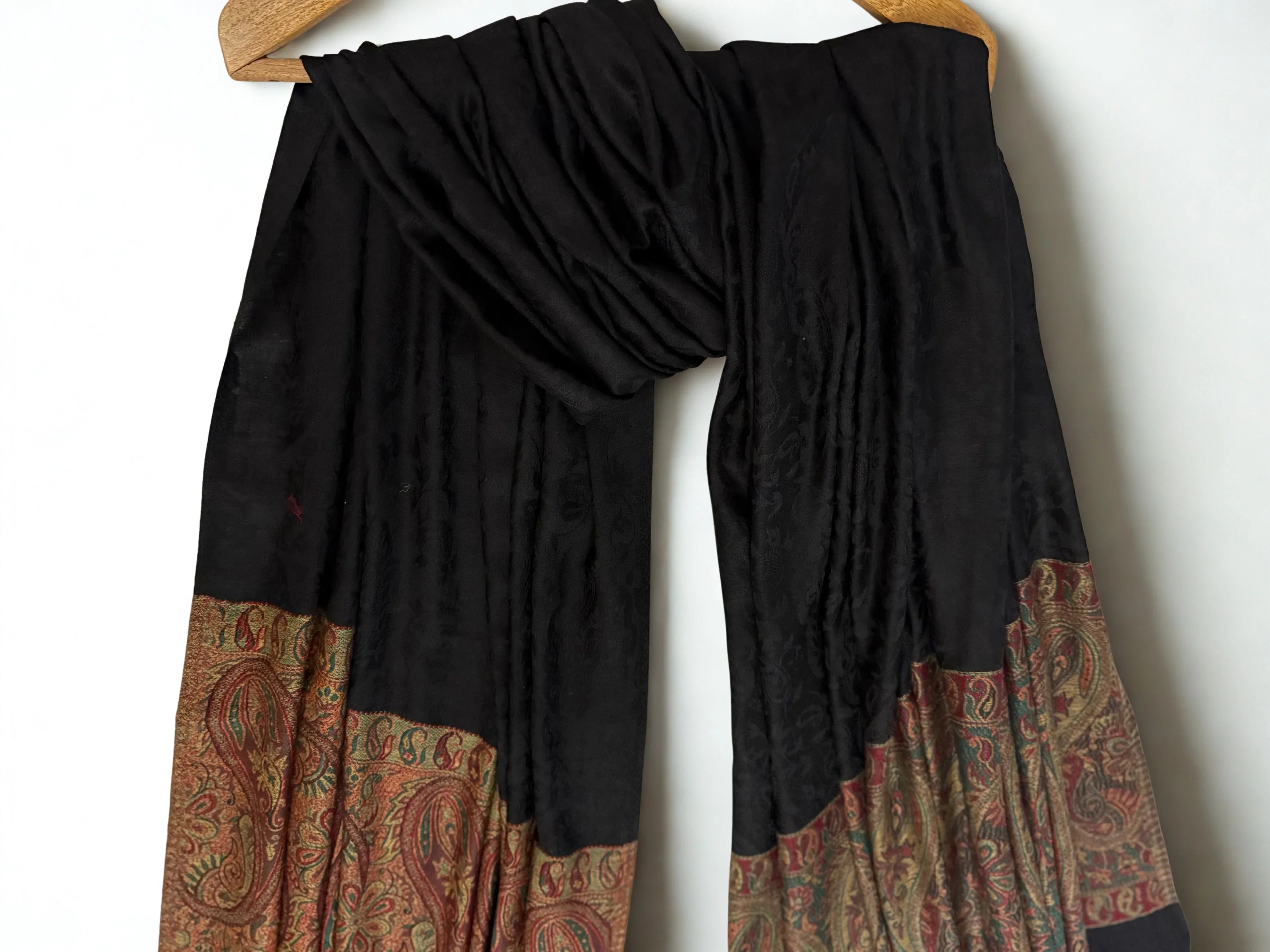 Fine Pashmina Ring Palladar shawl in midnight black, handwoven pashmina ring shawl, view 3