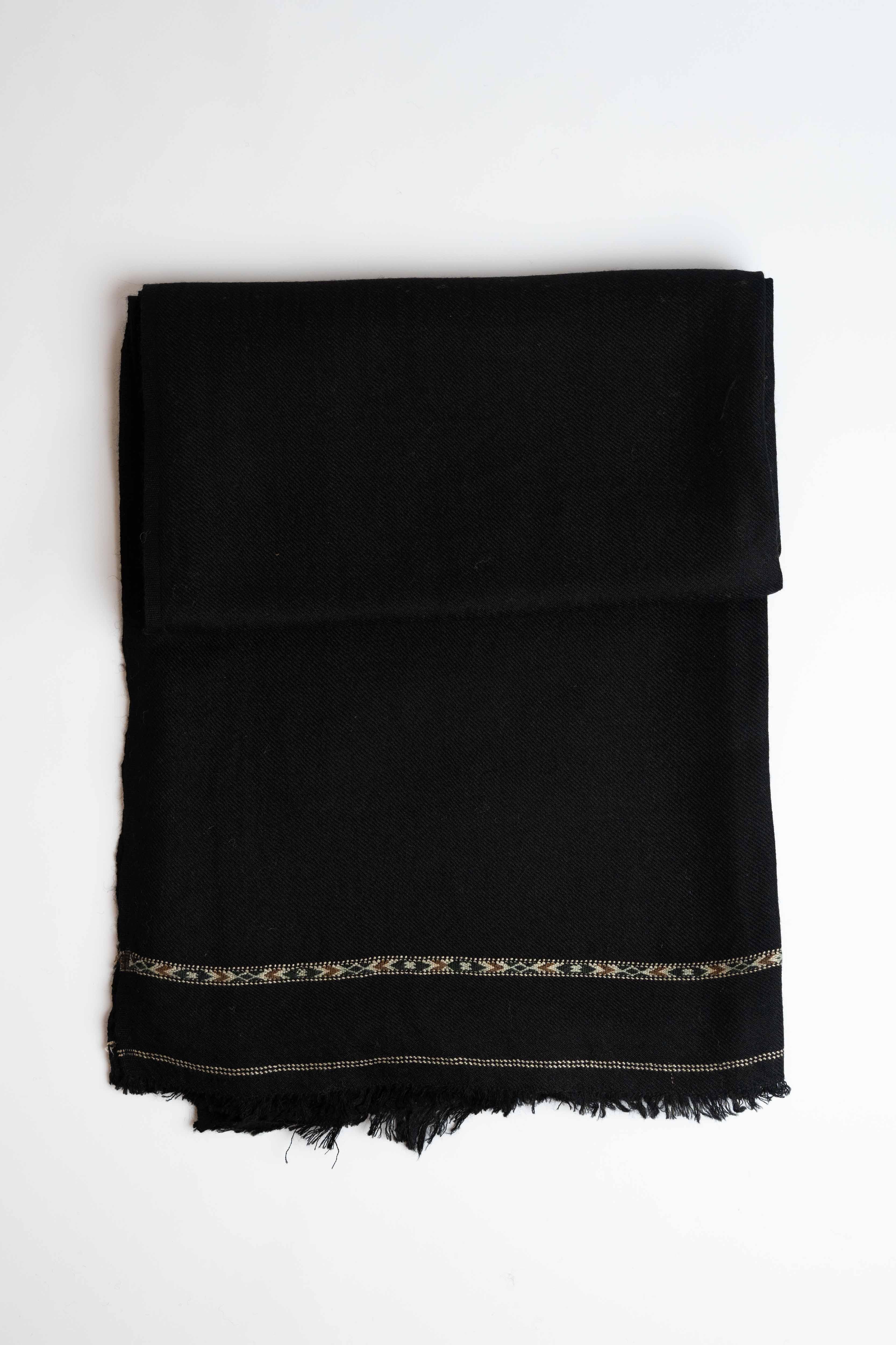Swati Pashmina shawl in solid black, handwoven Swati pashmina