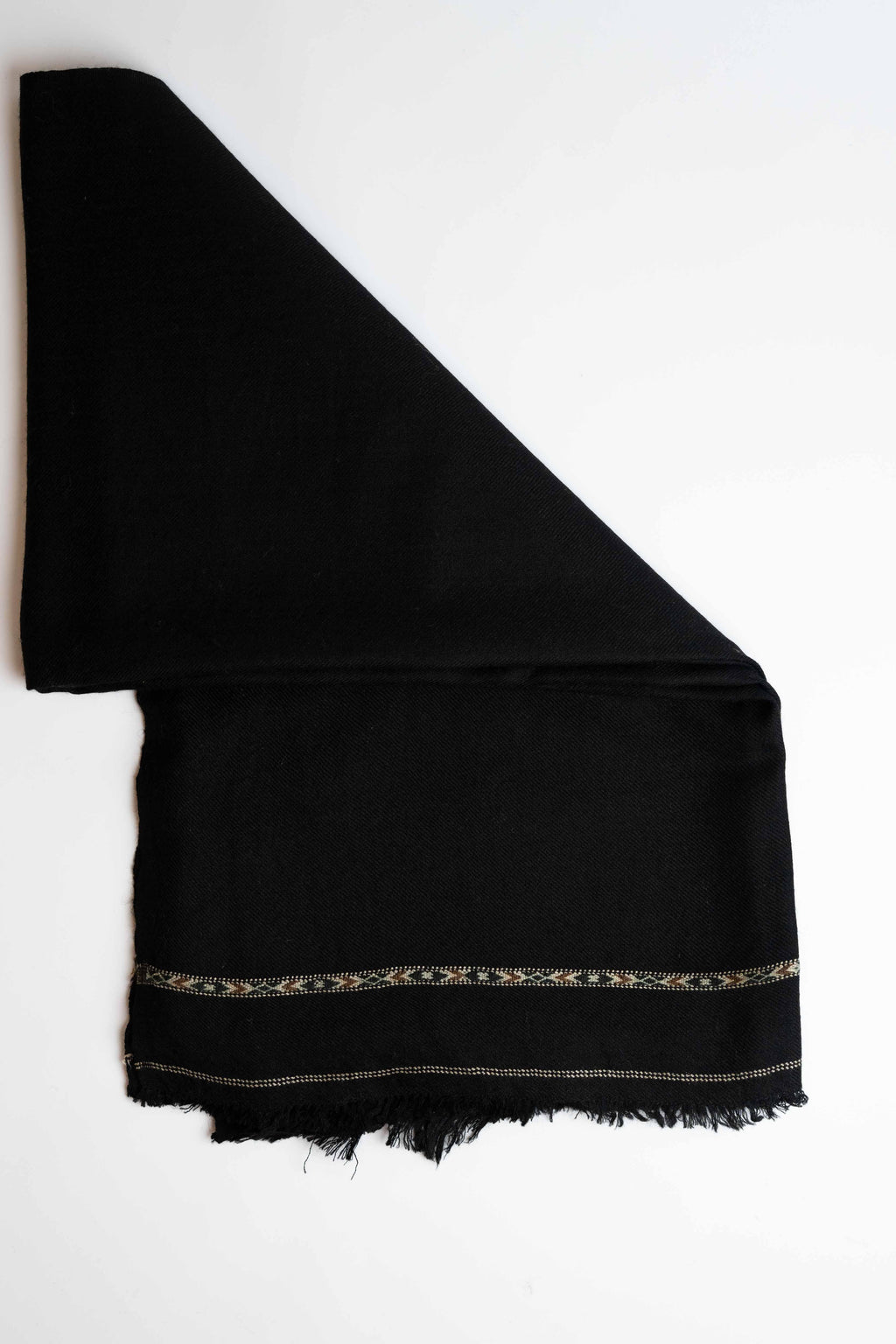 Swati Pashmina shawl in solid black, handwoven Swati pashmina, view 2