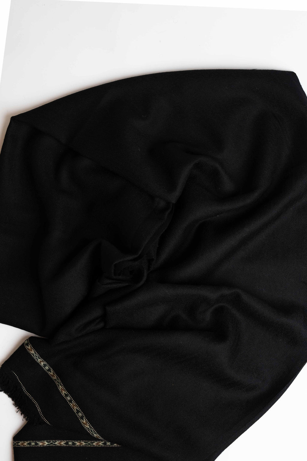 Swati Pashmina shawl in solid black, handwoven Swati pashmina, view 3