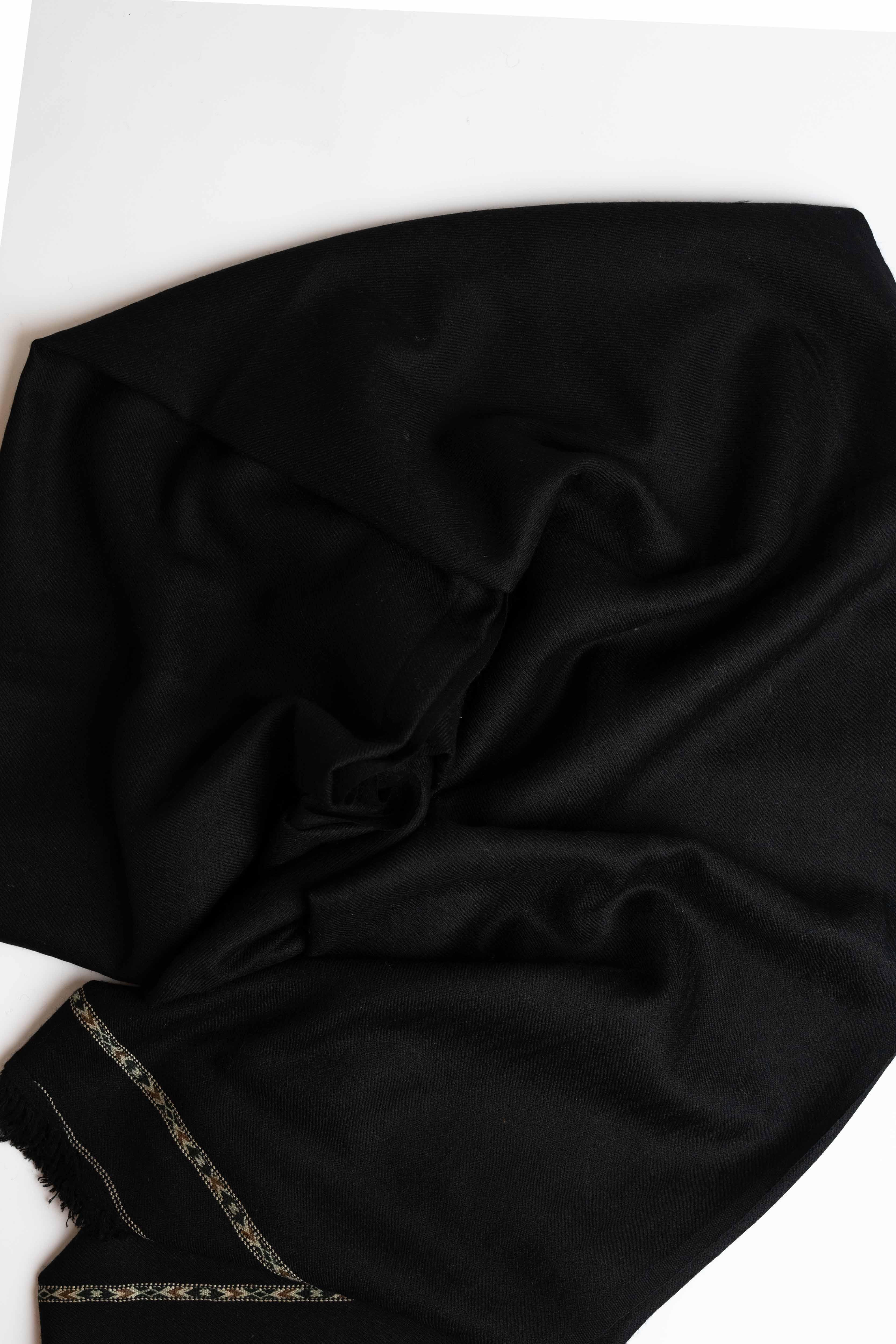 Swati Pashmina shawl in solid black, handwoven Swati pashmina, view 3