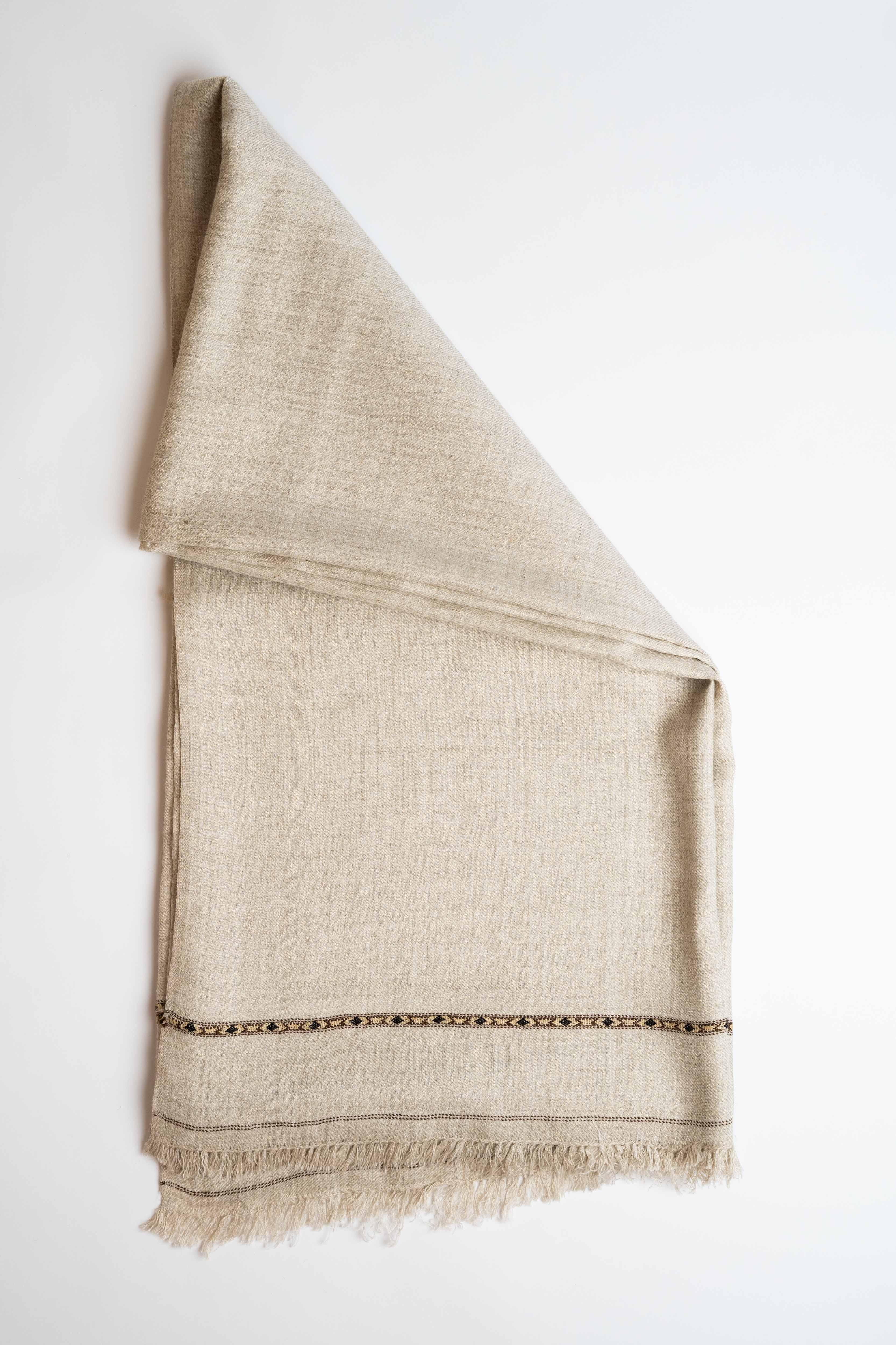 Swati Pashmina shawl in stone, handwoven Swati pashmina, view 2
