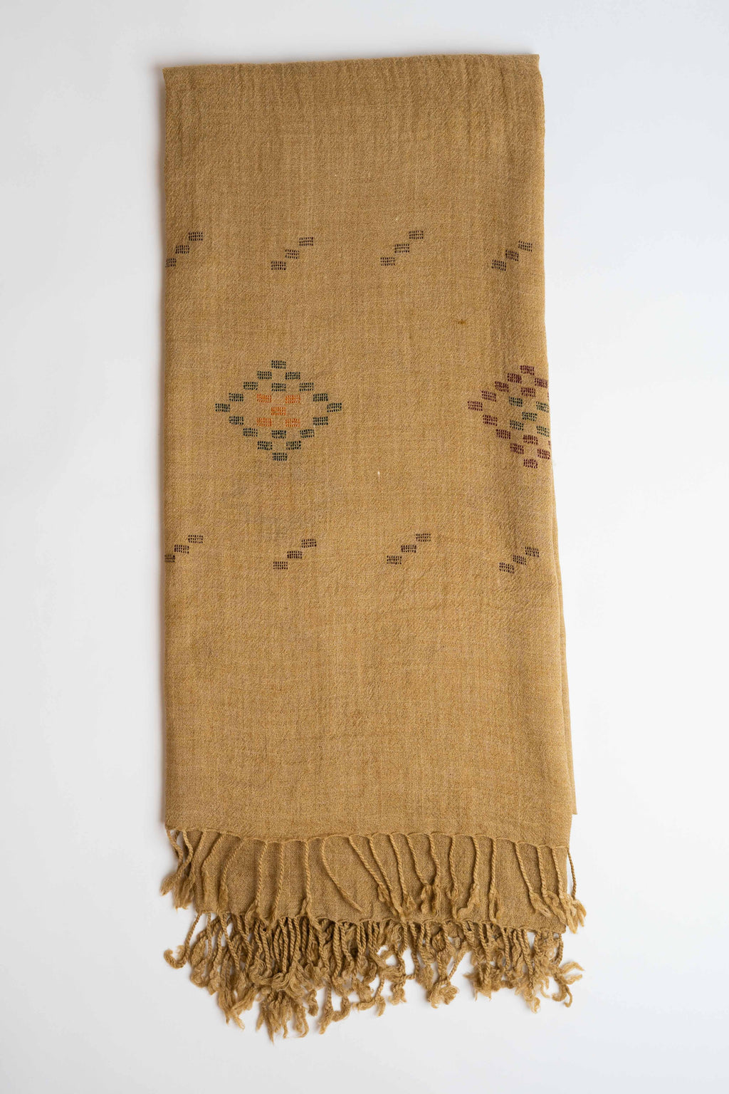 Khadi Swati Pashmina shawl in dark mustard, handwoven Swati pashmina