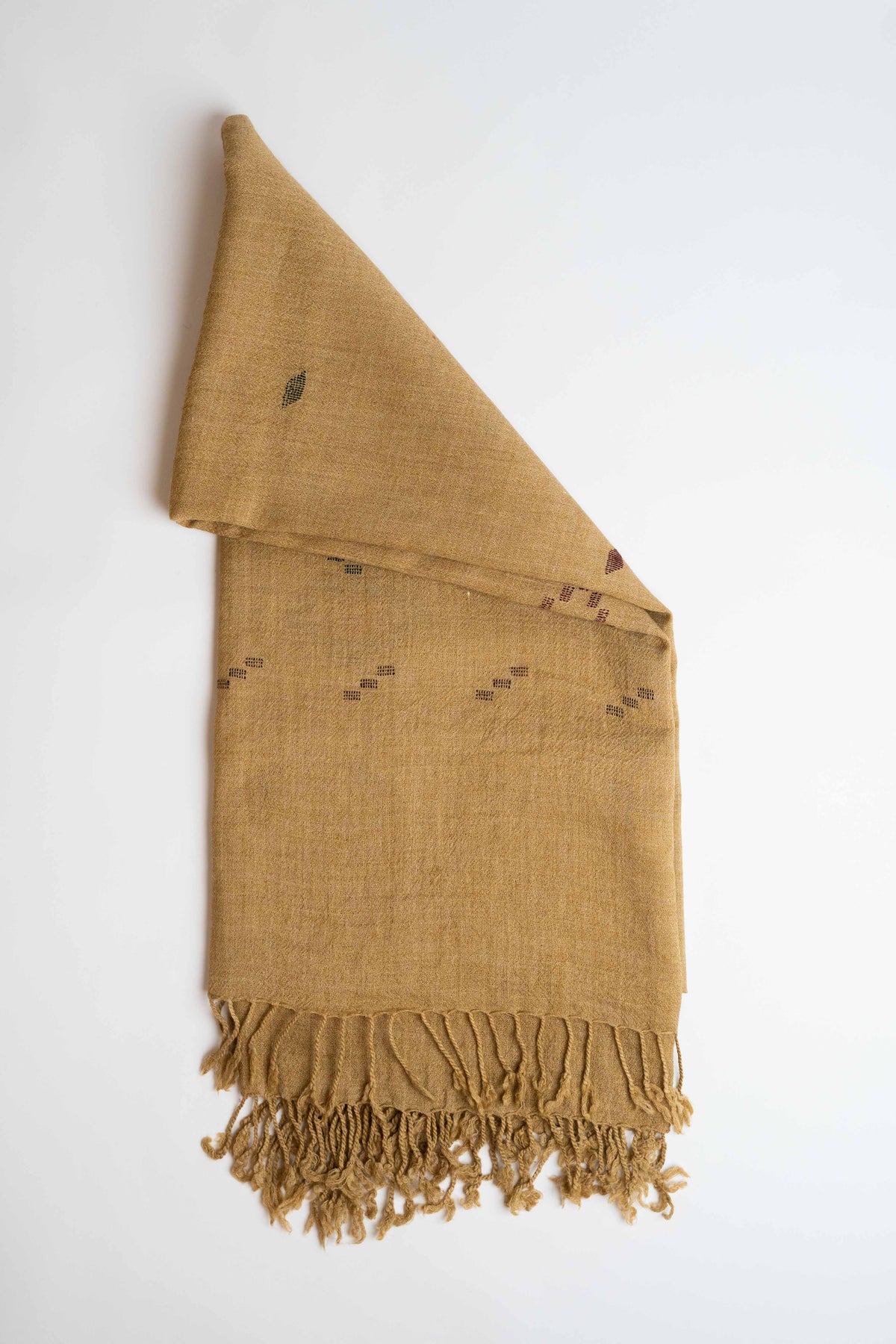 Khadi Swati Pashmina shawl in dark mustard, handwoven Swati pashmina, view 2