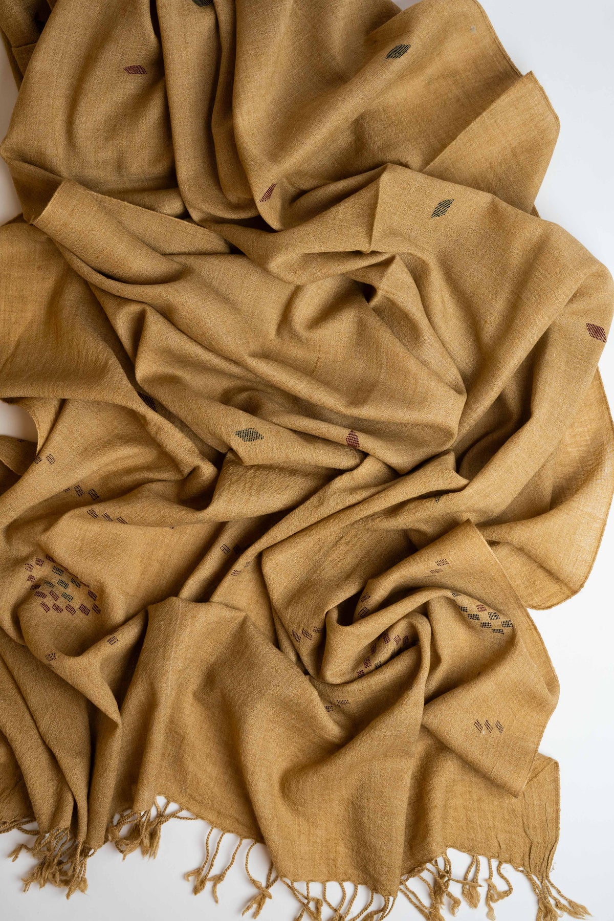 Khadi Swati Pashmina shawl in dark mustard, handwoven Swati pashmina, view 3