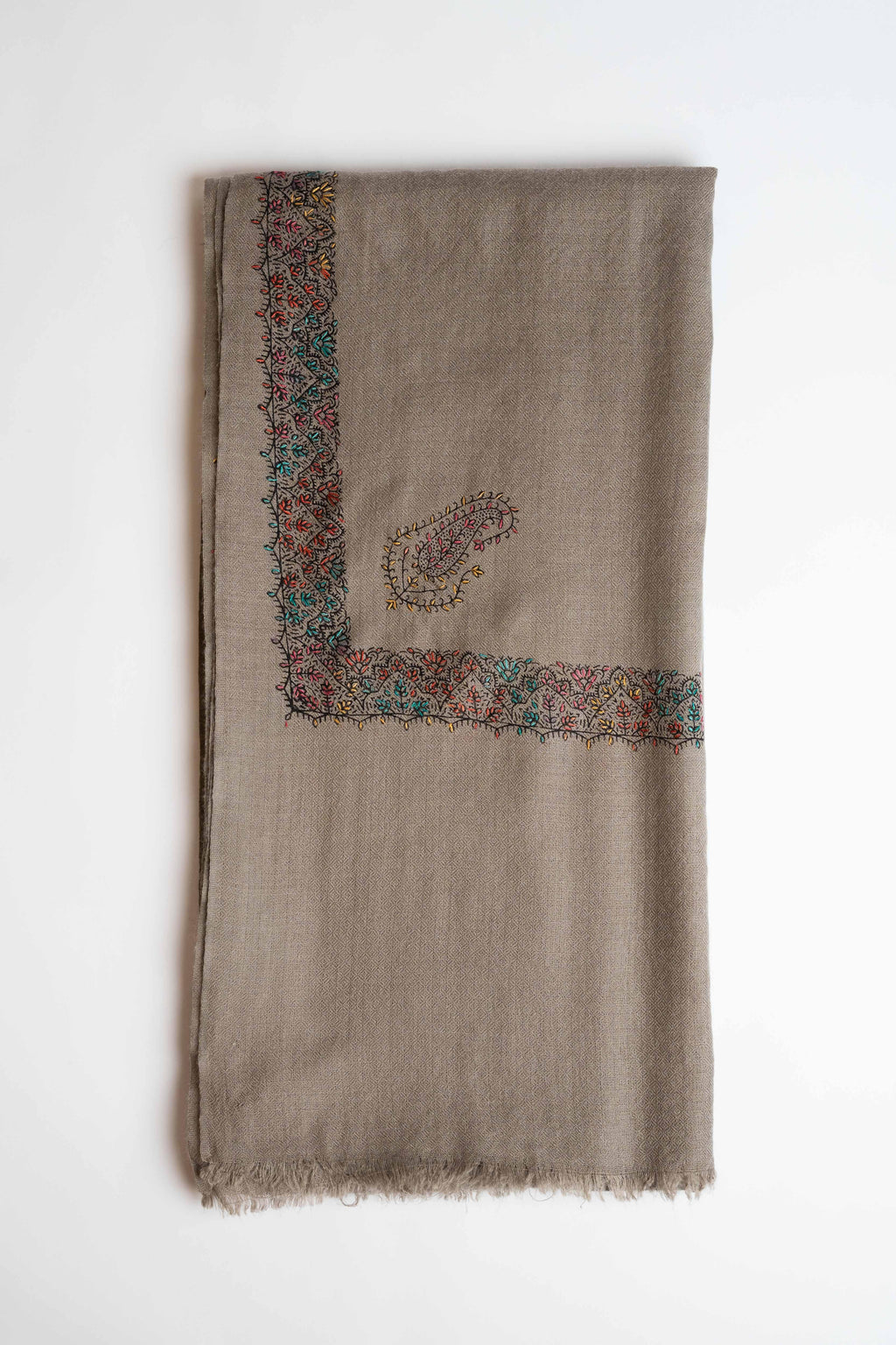 Swati Pashmina embroidered shawl in grey, hand-embroidered pashmina
