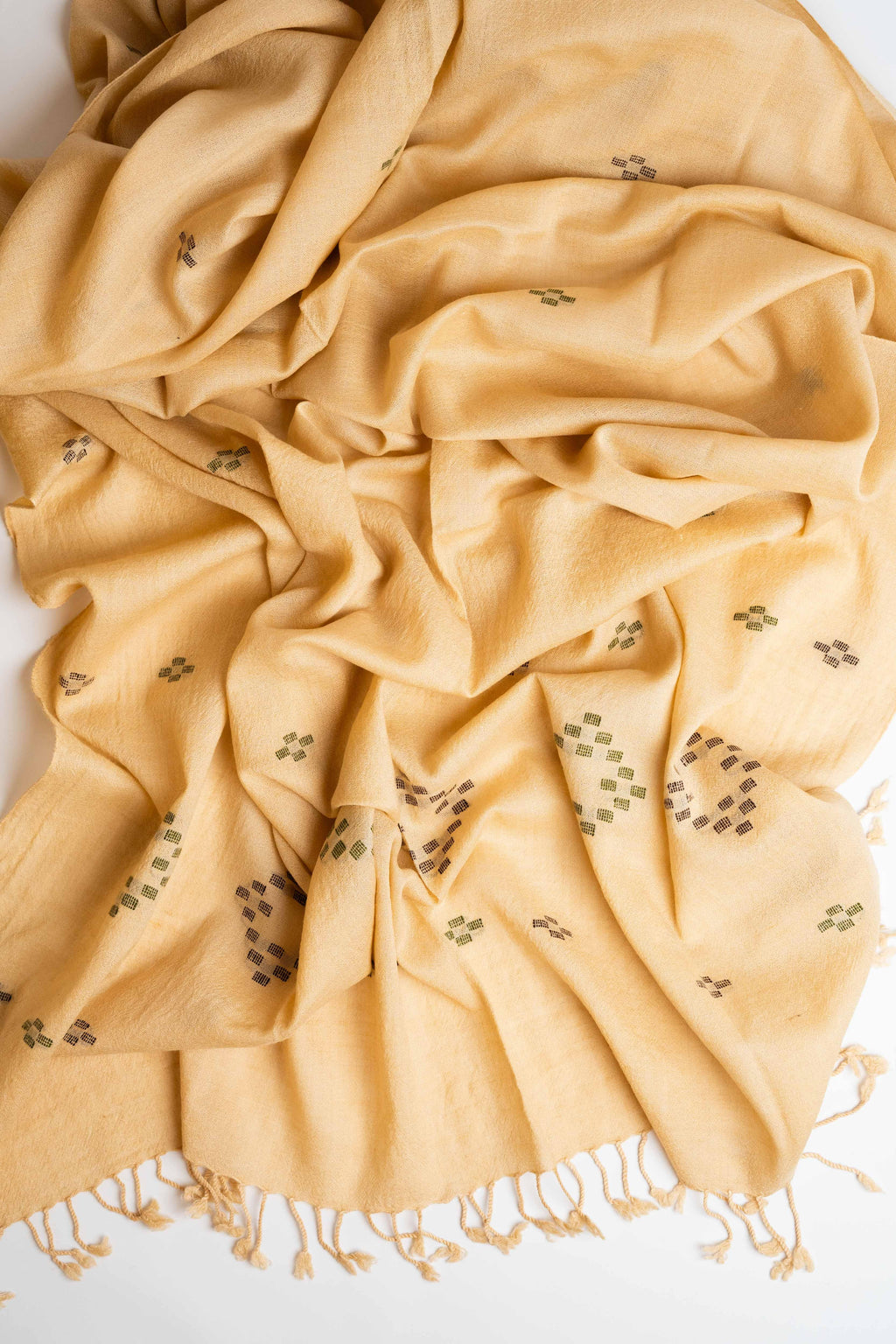 Khadi Swati Pashmina shawl in light amber, handwoven Swati pashmina, view 2