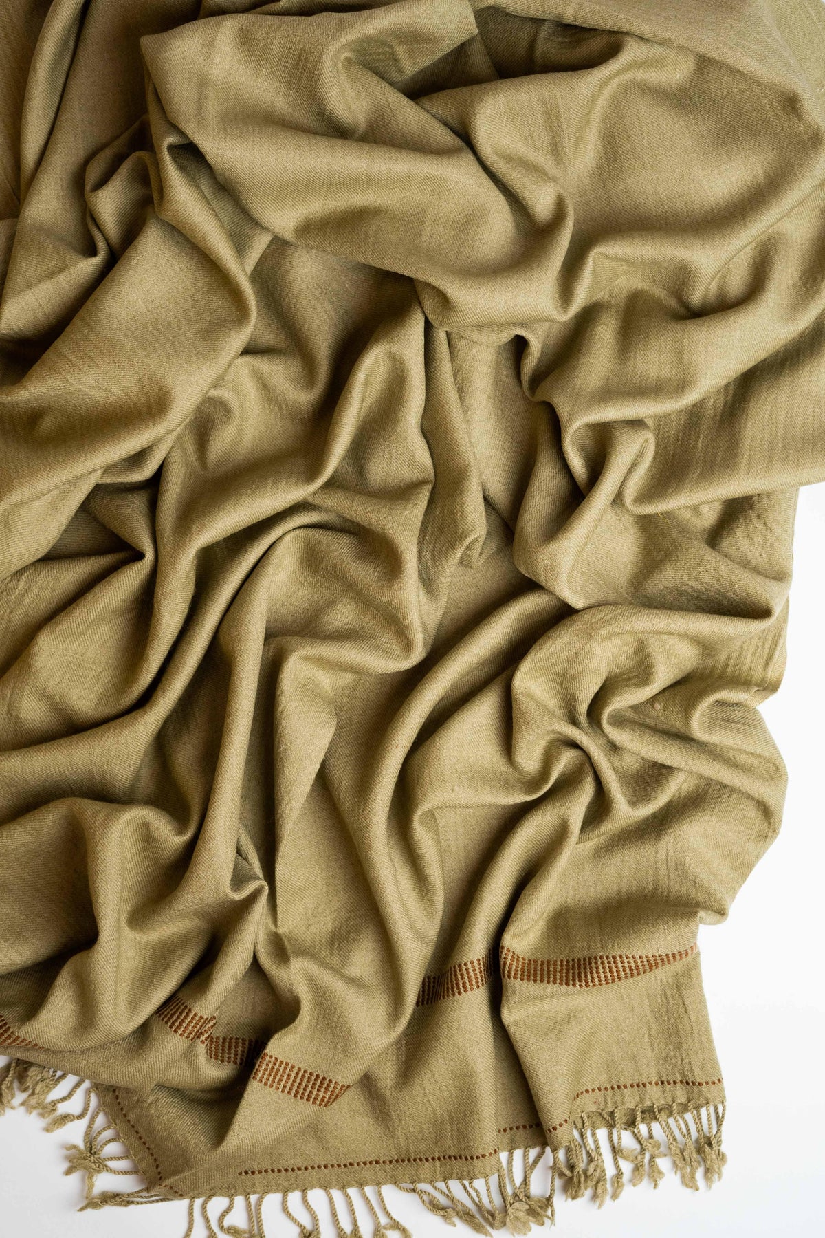 Mix Pashmina shawl in olive, handwoven pashmina blend, view 3