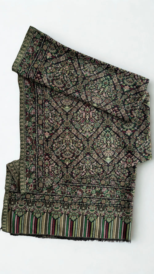 Fine Double Pashmina shawl in forest green, handwoven pashmina, view 2