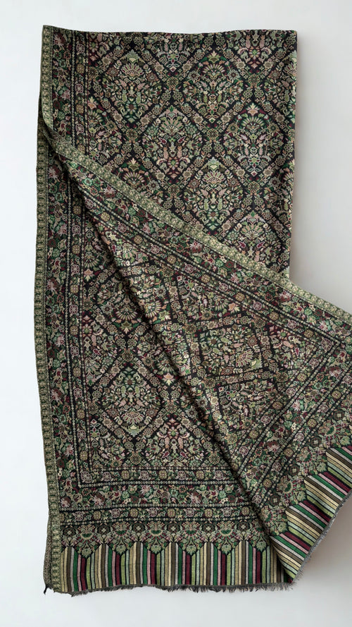 Fine Double Pashmina shawl in forest green, handwoven pashmina