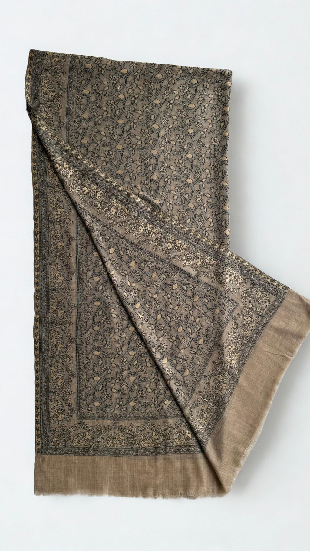 Fine Pashmina Ring Palladar shawl in warm brown, handwoven pashmina ring shawl