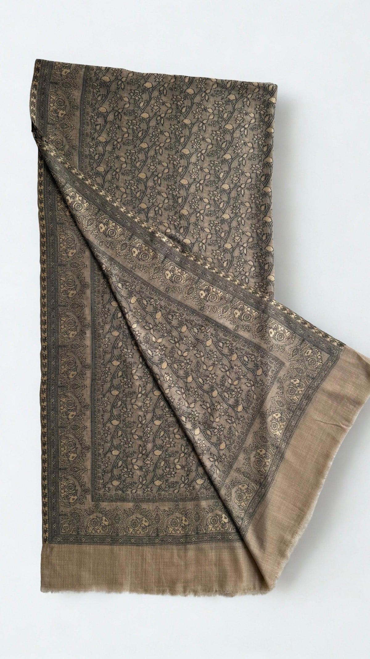 Fine Pashmina Ring Palladar shawl in warm brown, handwoven pashmina ring shawl