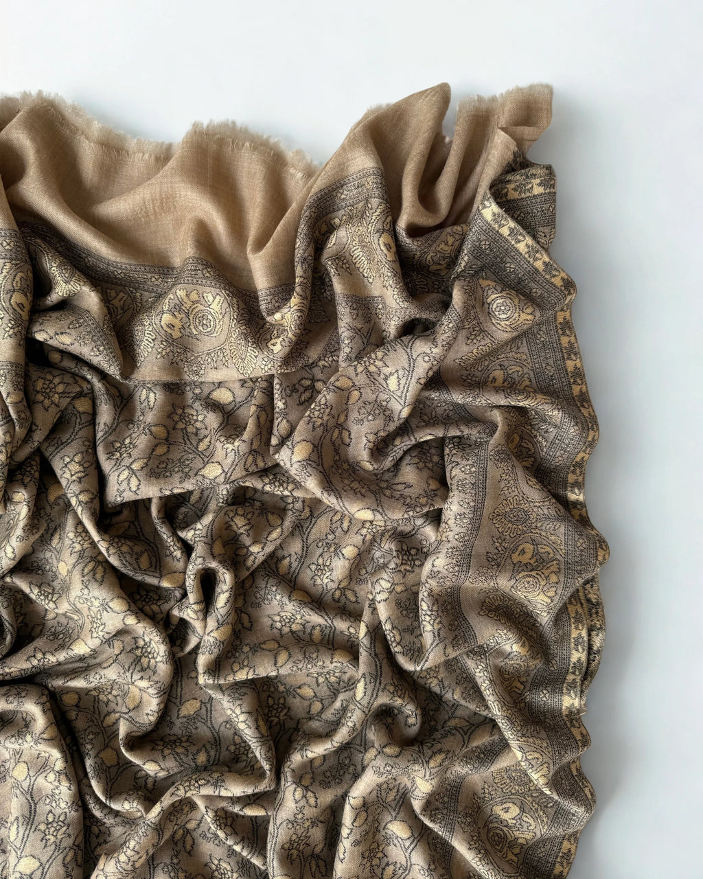 Fine Pashmina Ring Palladar shawl in warm brown, handwoven pashmina ring shawl, view 5