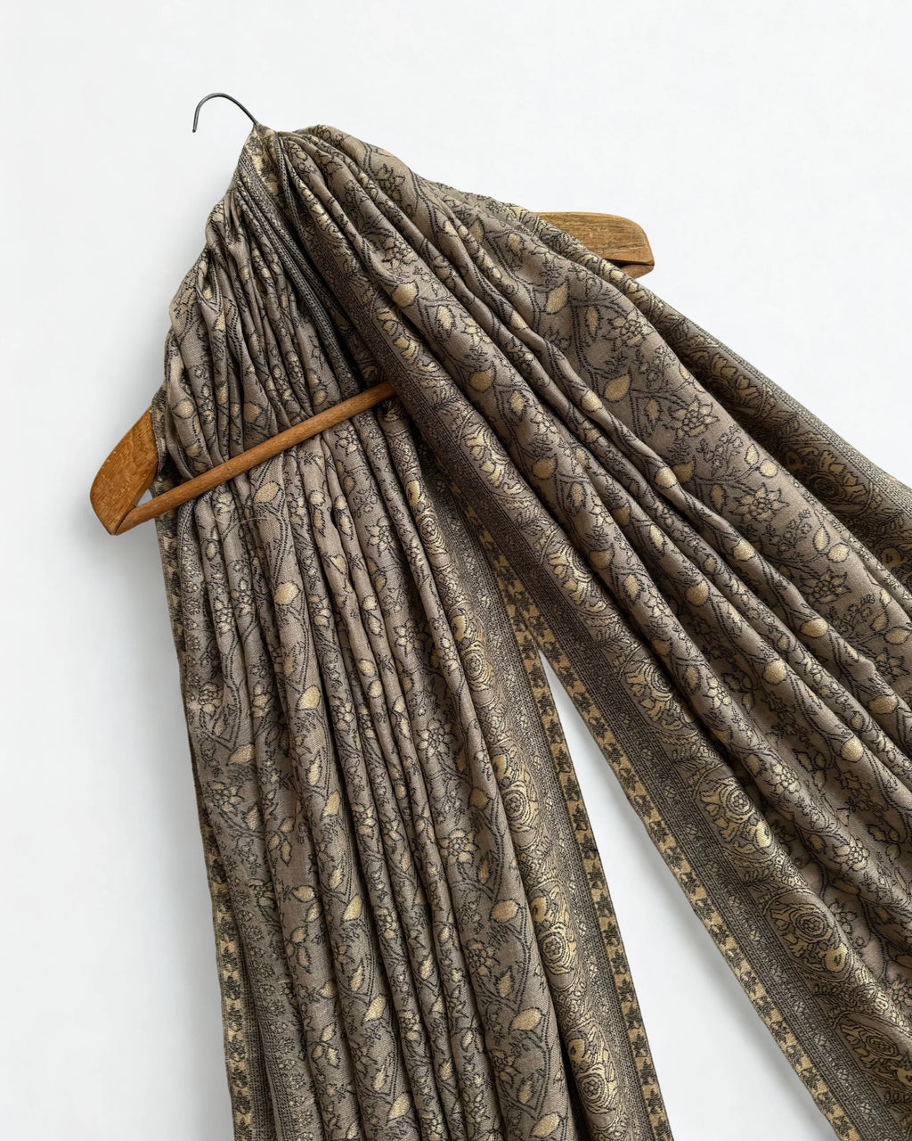 Fine Pashmina Ring Palladar shawl in warm brown, handwoven pashmina ring shawl, view 3