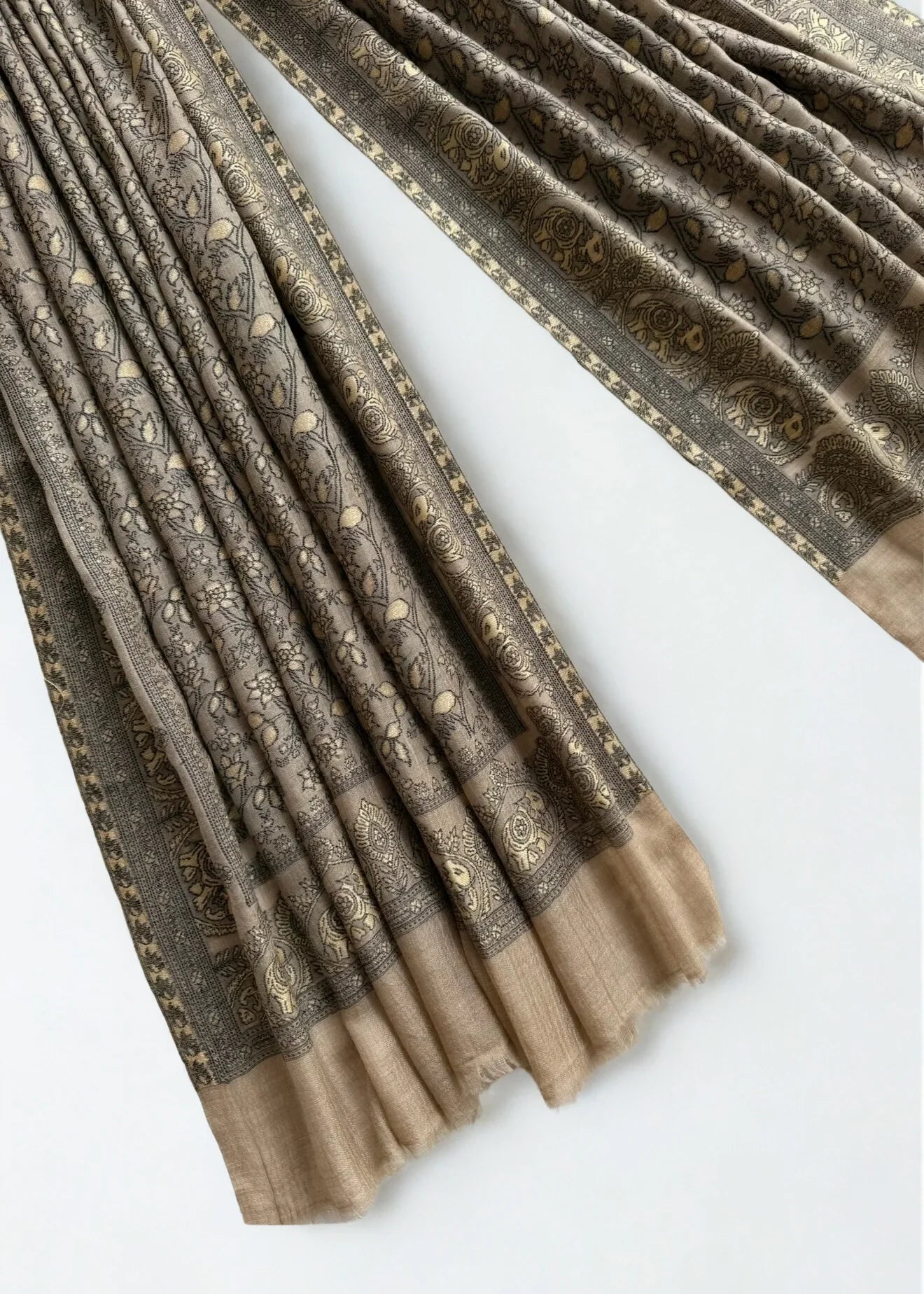 Fine Pashmina Ring Palladar shawl in warm brown, handwoven pashmina ring shawl, view 4