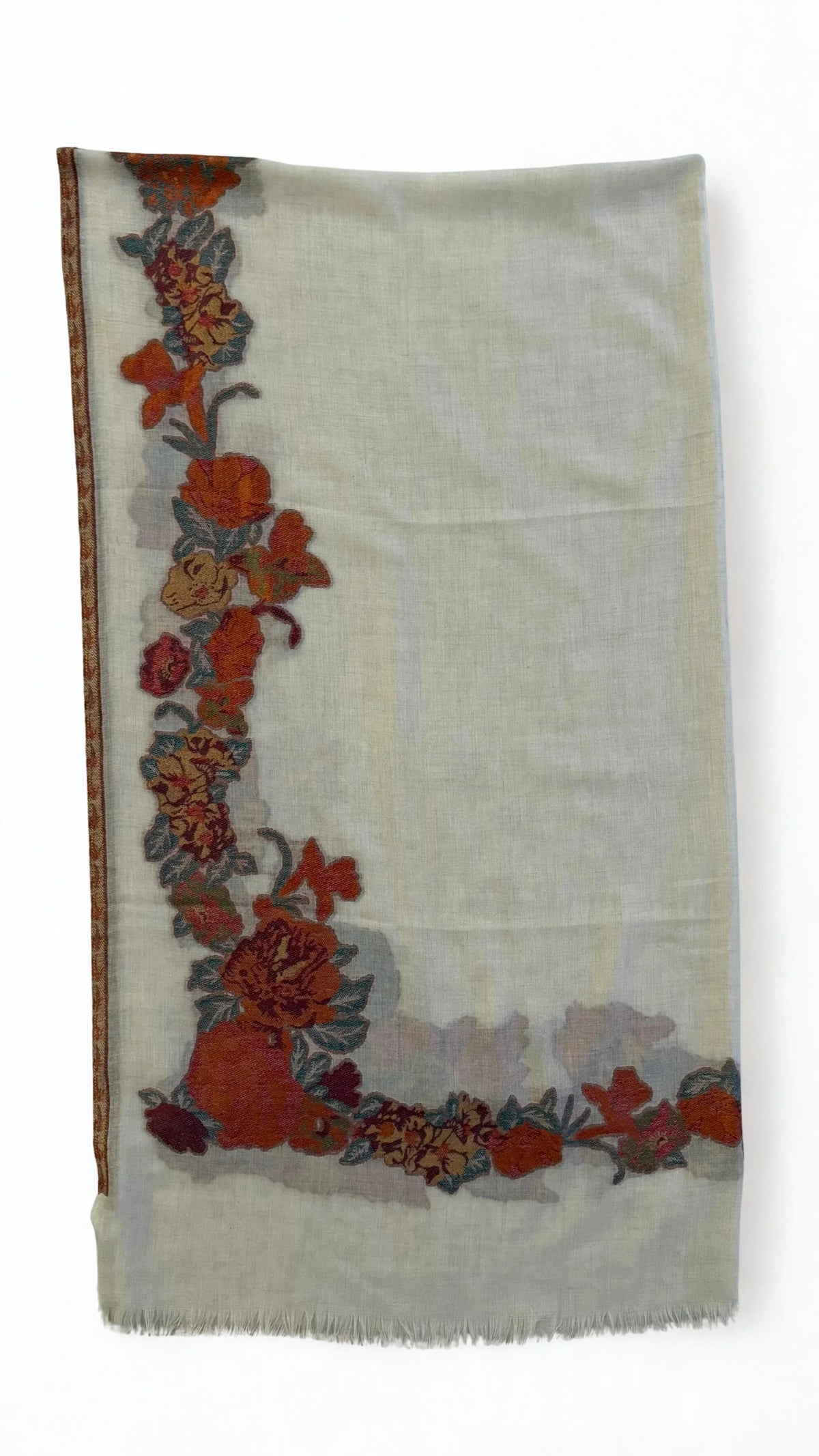 Pure Kashmiri Pashmina Kani shawl in white, handwoven Kani pashmina, view 2