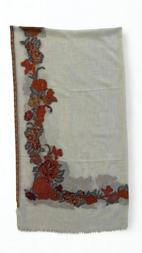 Pure Kashmiri Pashmina Kani shawl in white, handwoven Kani pashmina, view 2