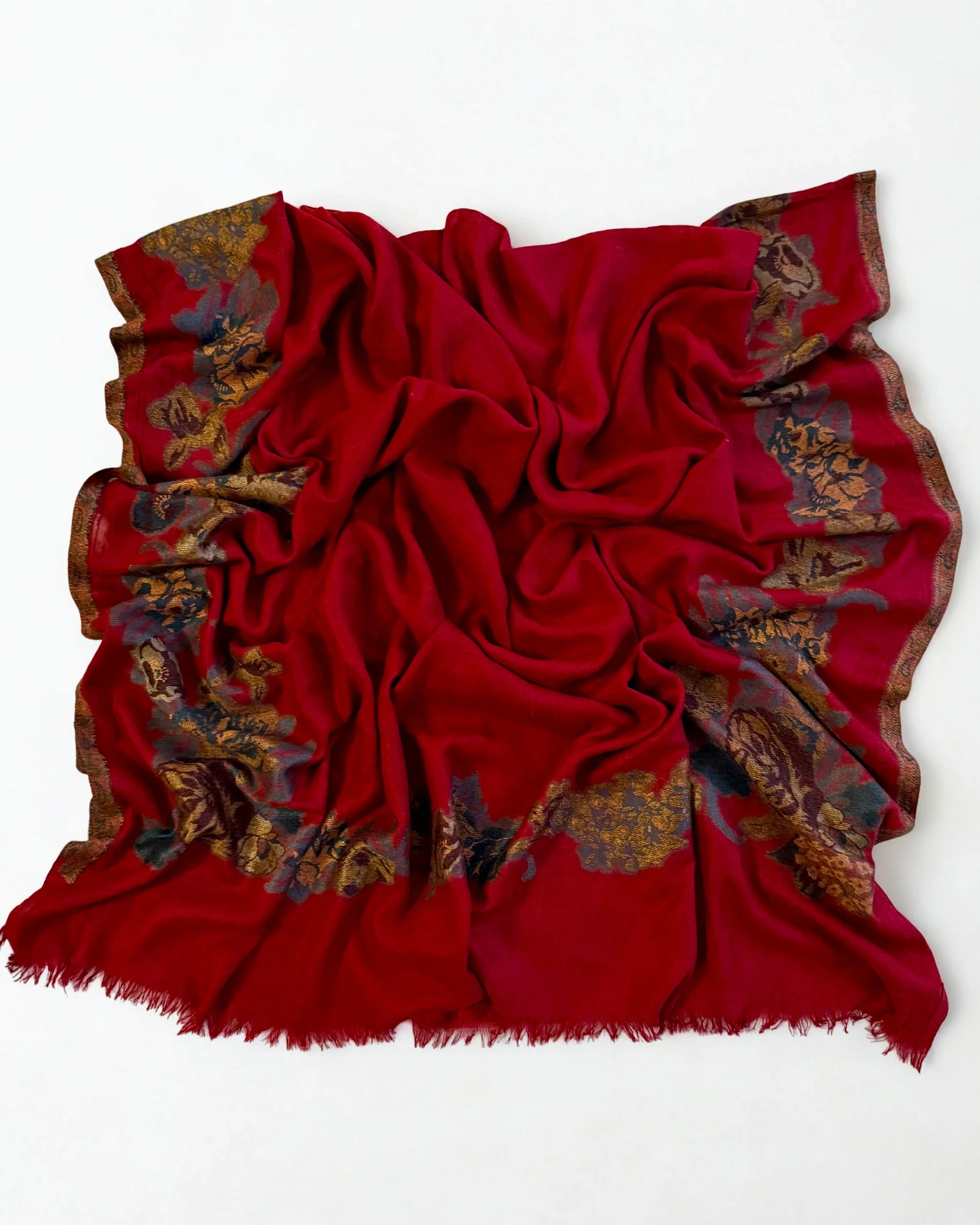 Pure Kashmiri Pashmina Kani shawl in red, handwoven Kani pashmina, view 5