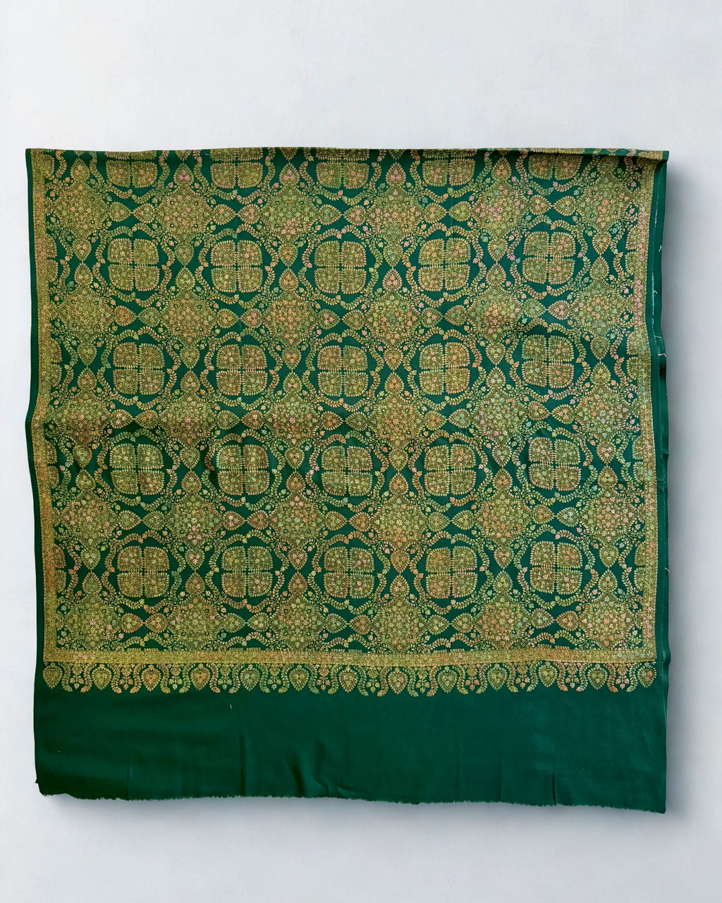 Pure Kashmiri Pashmina handwoven shawl in emerald green, view 2