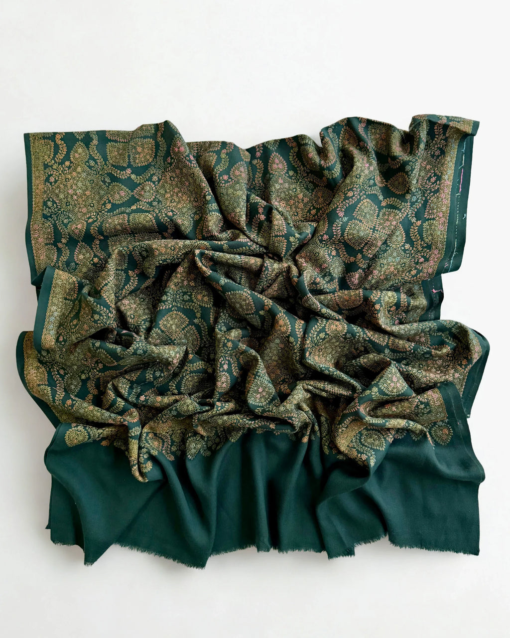 Pure Kashmiri Pashmina handwoven shawl in emerald green, view 3
