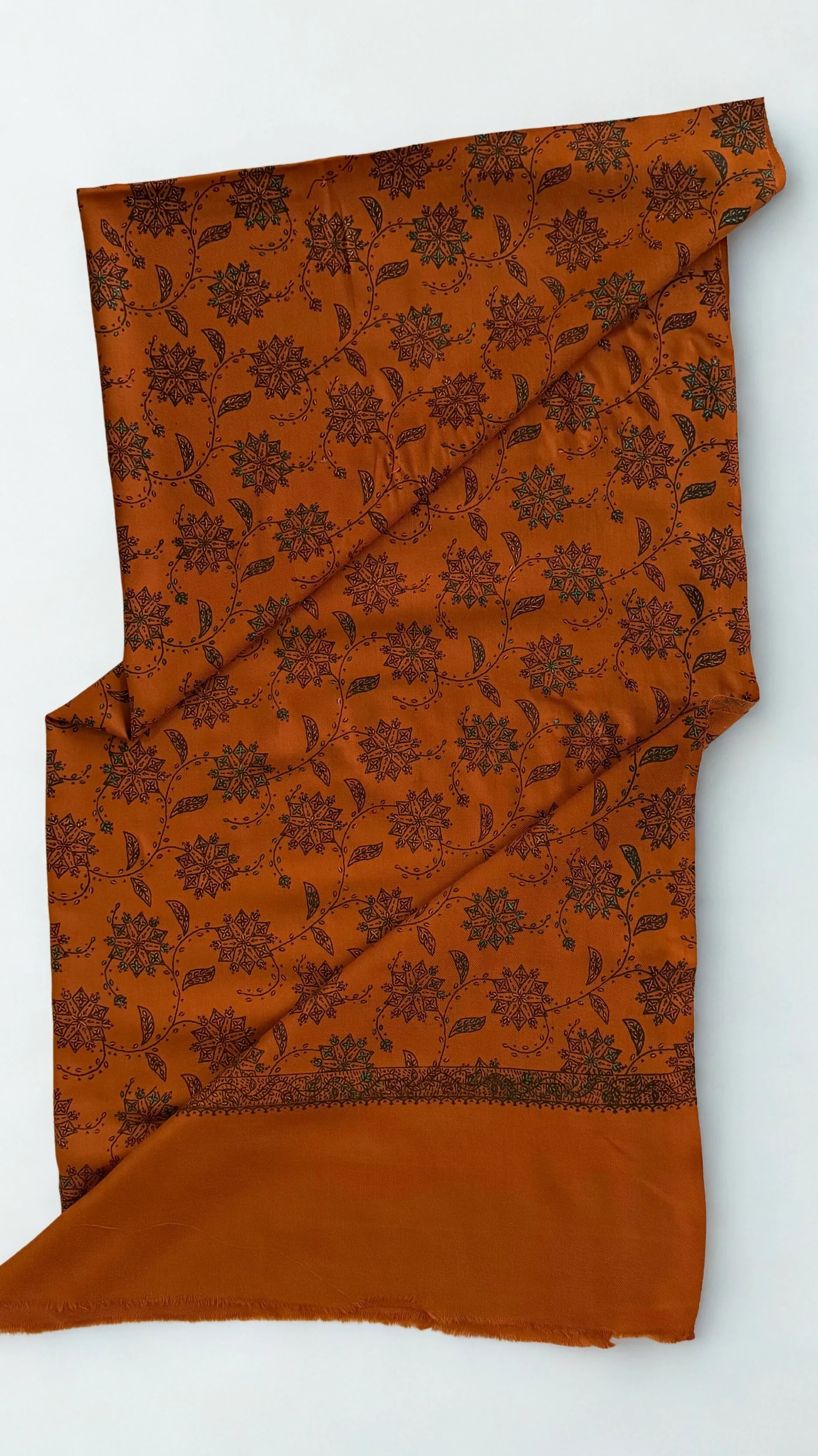 Kashmiri Pashmina fully embroidered shawl in burnt orange