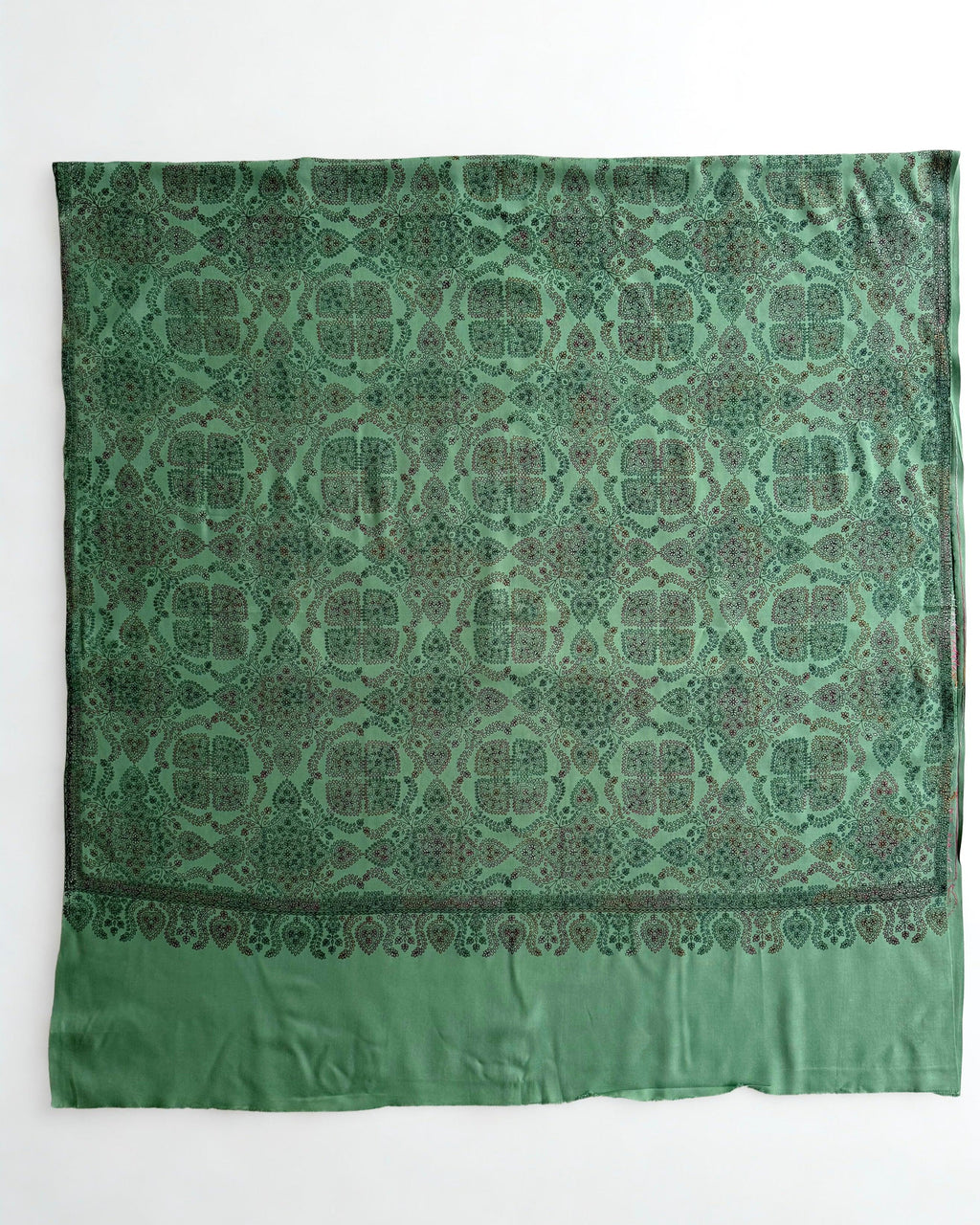 Pure Kashmiri Pashmina handwoven shawl in sage green, view 3