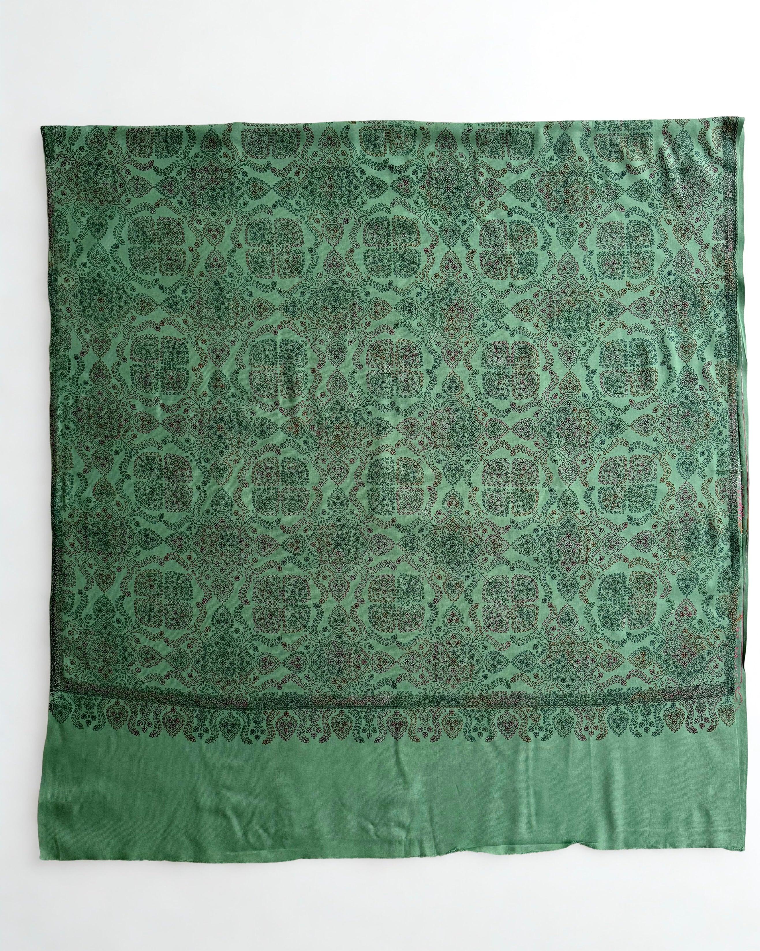 Pure Kashmiri Pashmina handwoven shawl in sage green, view 3