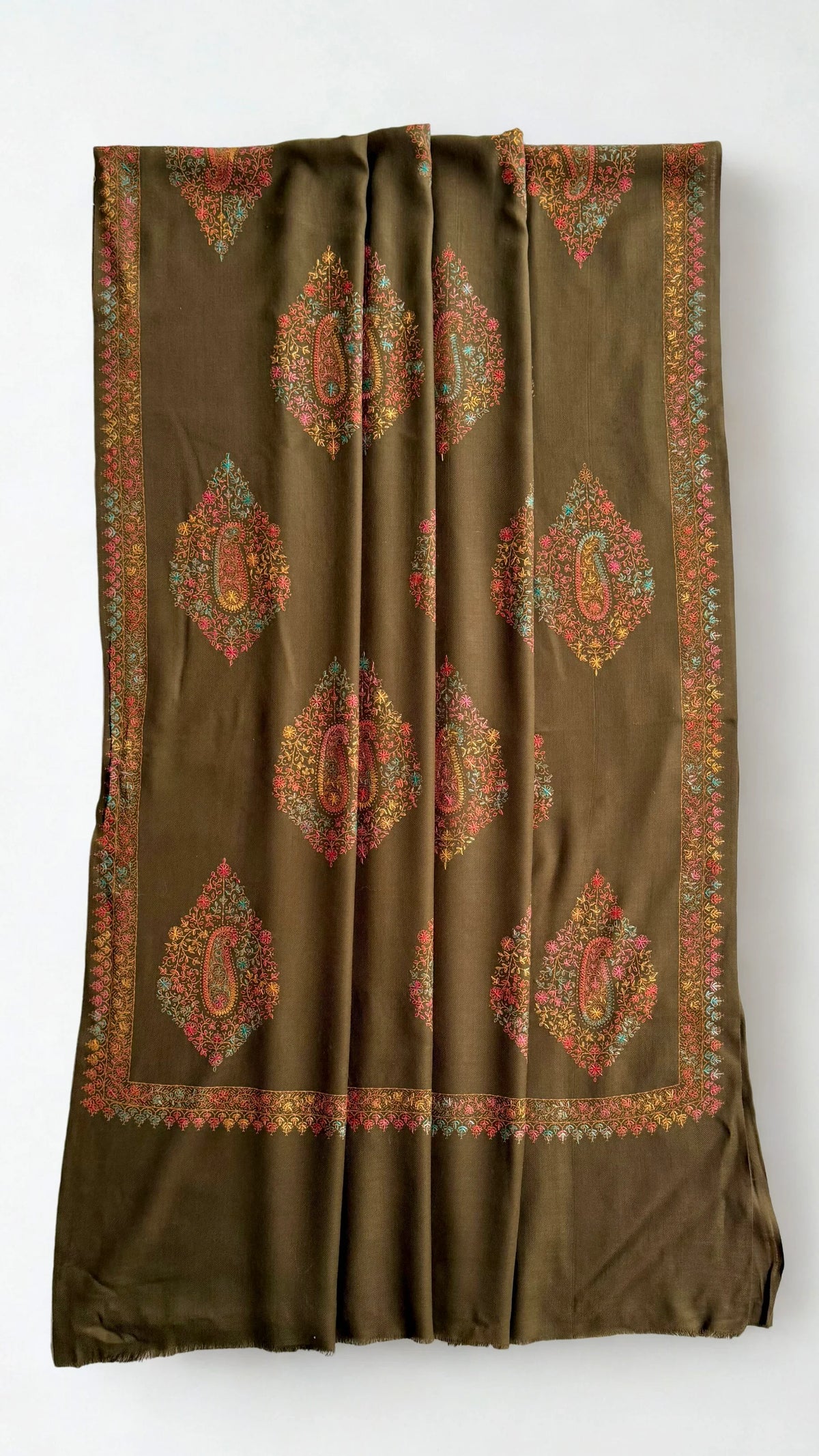 Pure Kashmiri Pashmina handwoven shawl in olive brown