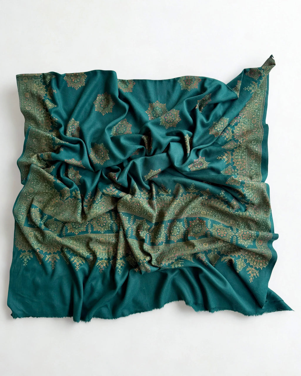 Pure Kashmiri Pashmina handwoven shawl in peacock blue, view 4