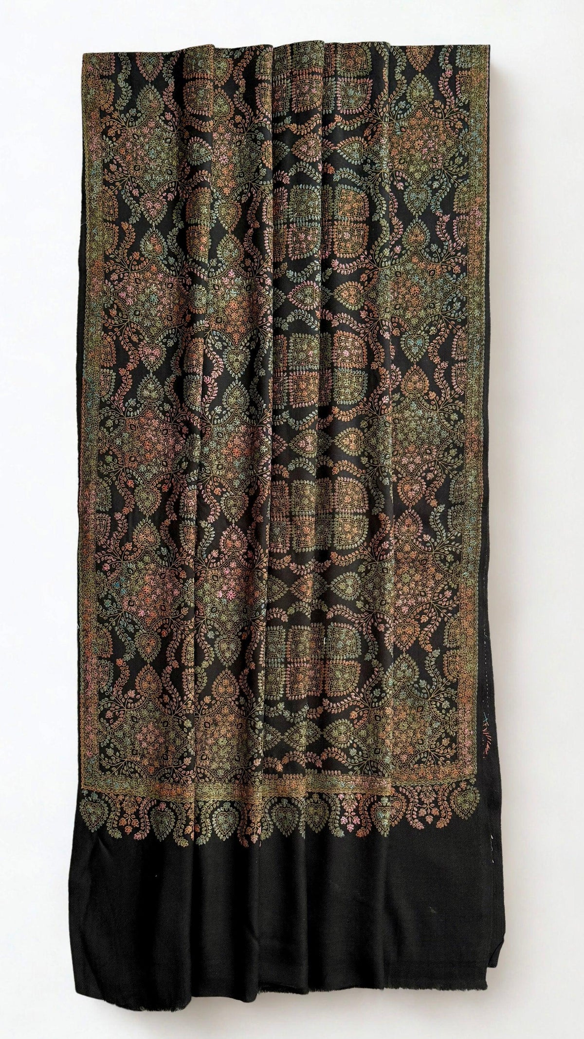 Pure Kashmiri Pashmina fully embroidered shawl in midnight black