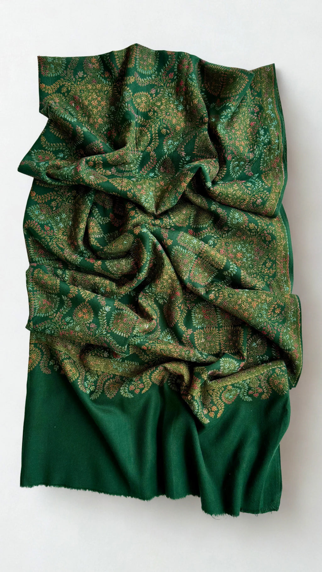 Pure Kashmiri Pashmina handwoven shawl in forest green, view 2