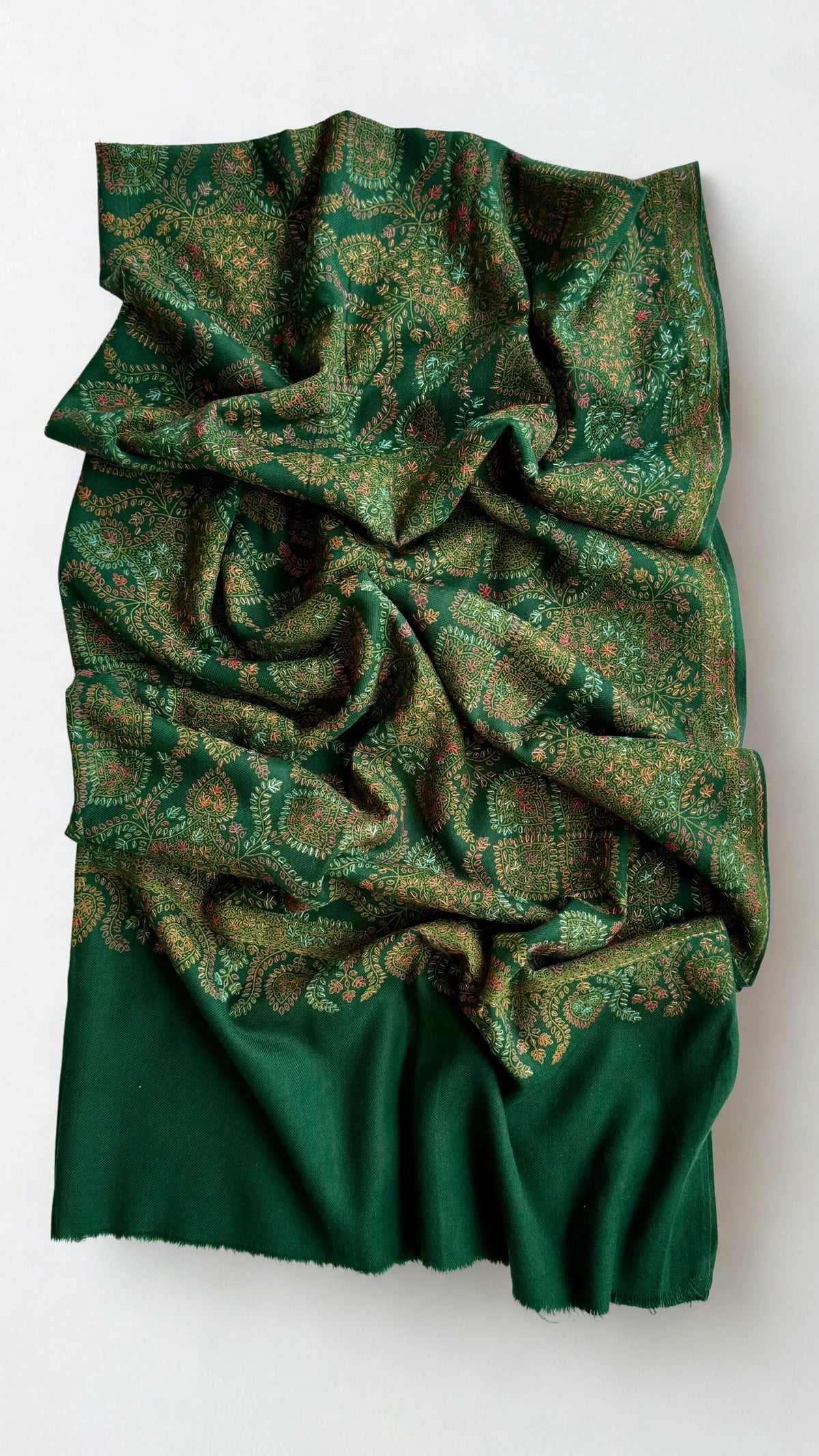 Pure Kashmiri Pashmina handwoven shawl in forest green, view 2