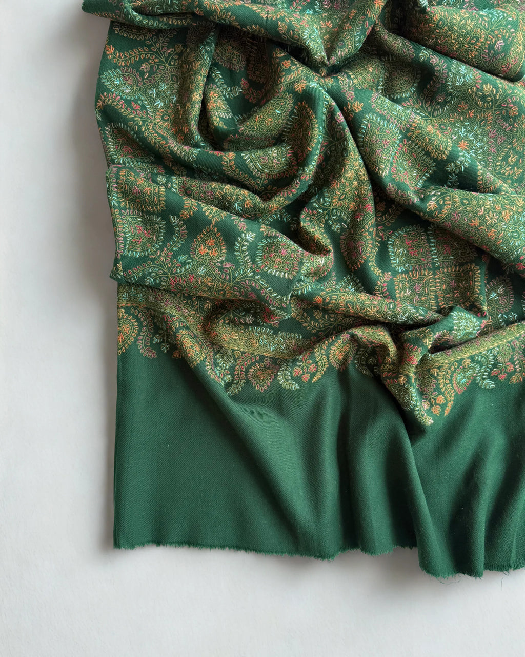 Pure Kashmiri Pashmina handwoven shawl in forest green, view 3