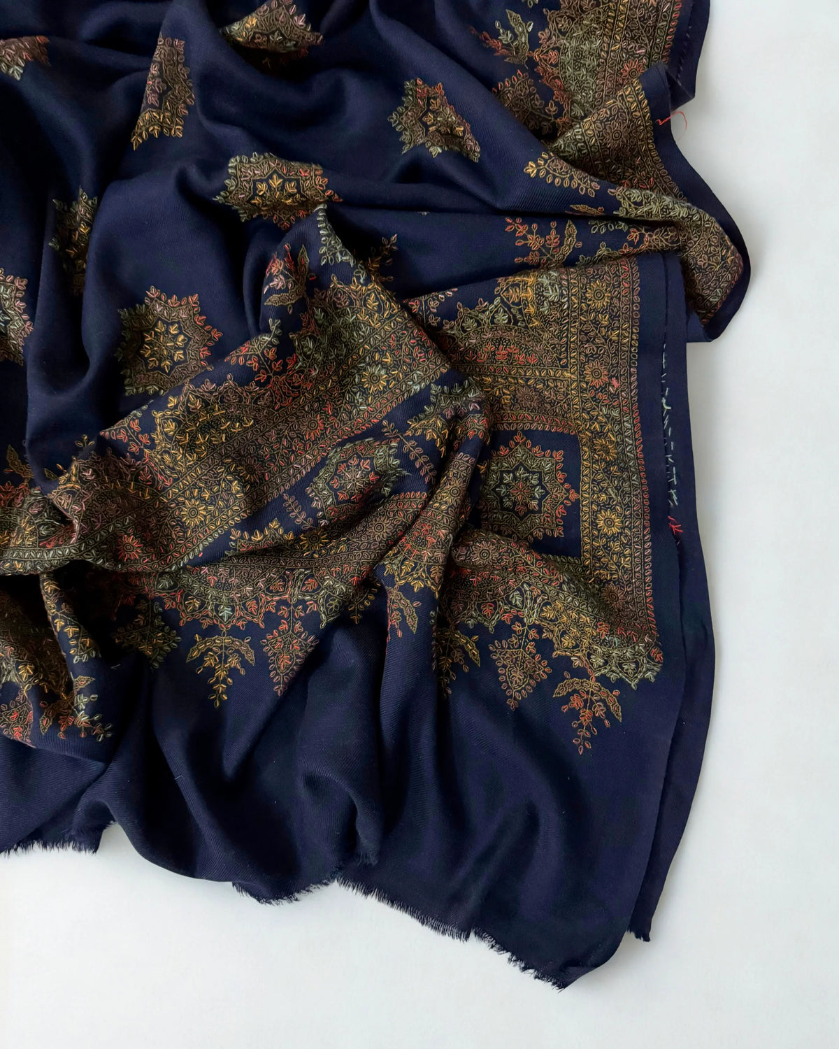 Pure Kashmiri Pashmina fully embroidered shawl in dark blue, view 3