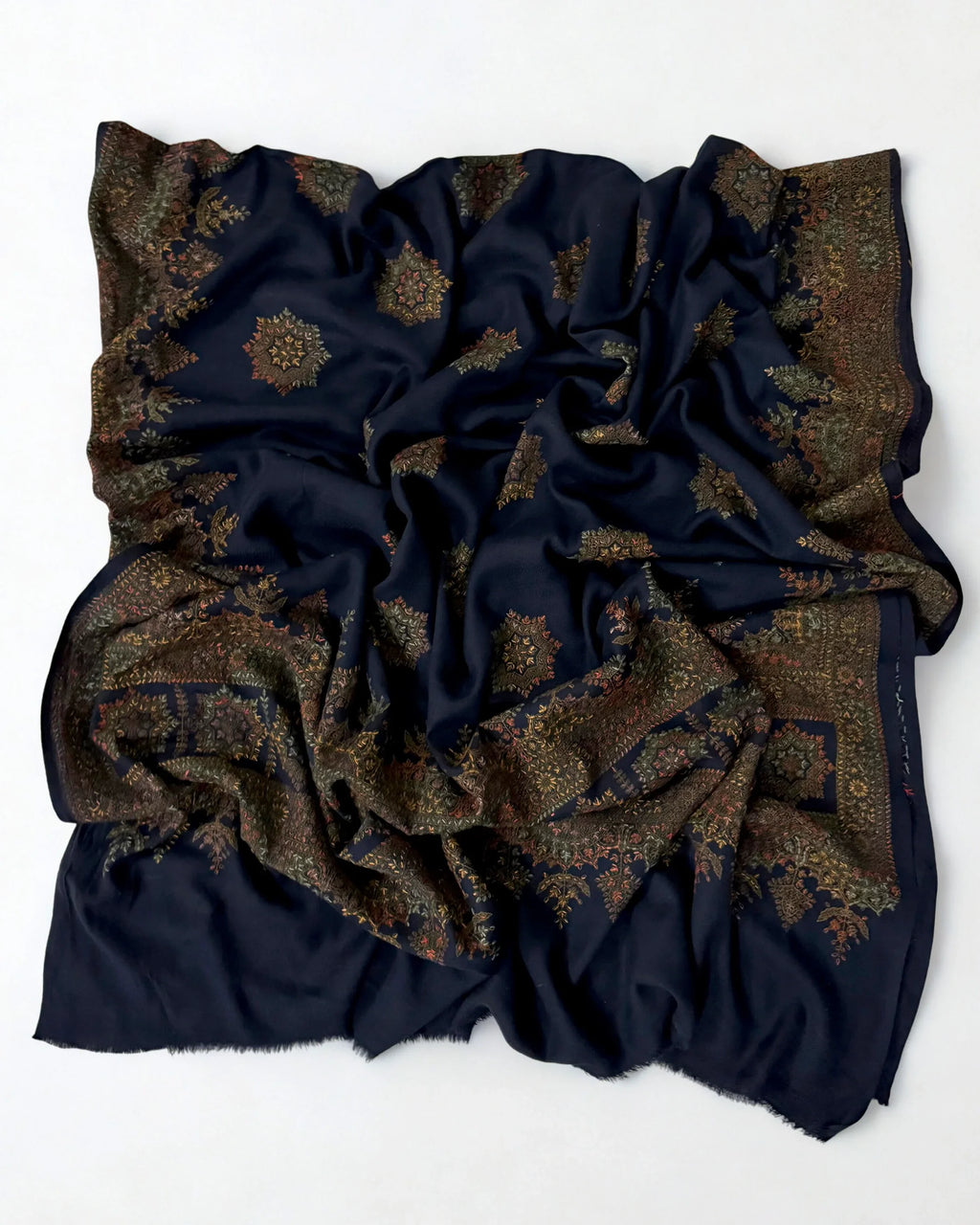 Pure Kashmiri Pashmina fully embroidered shawl in dark blue, view 5