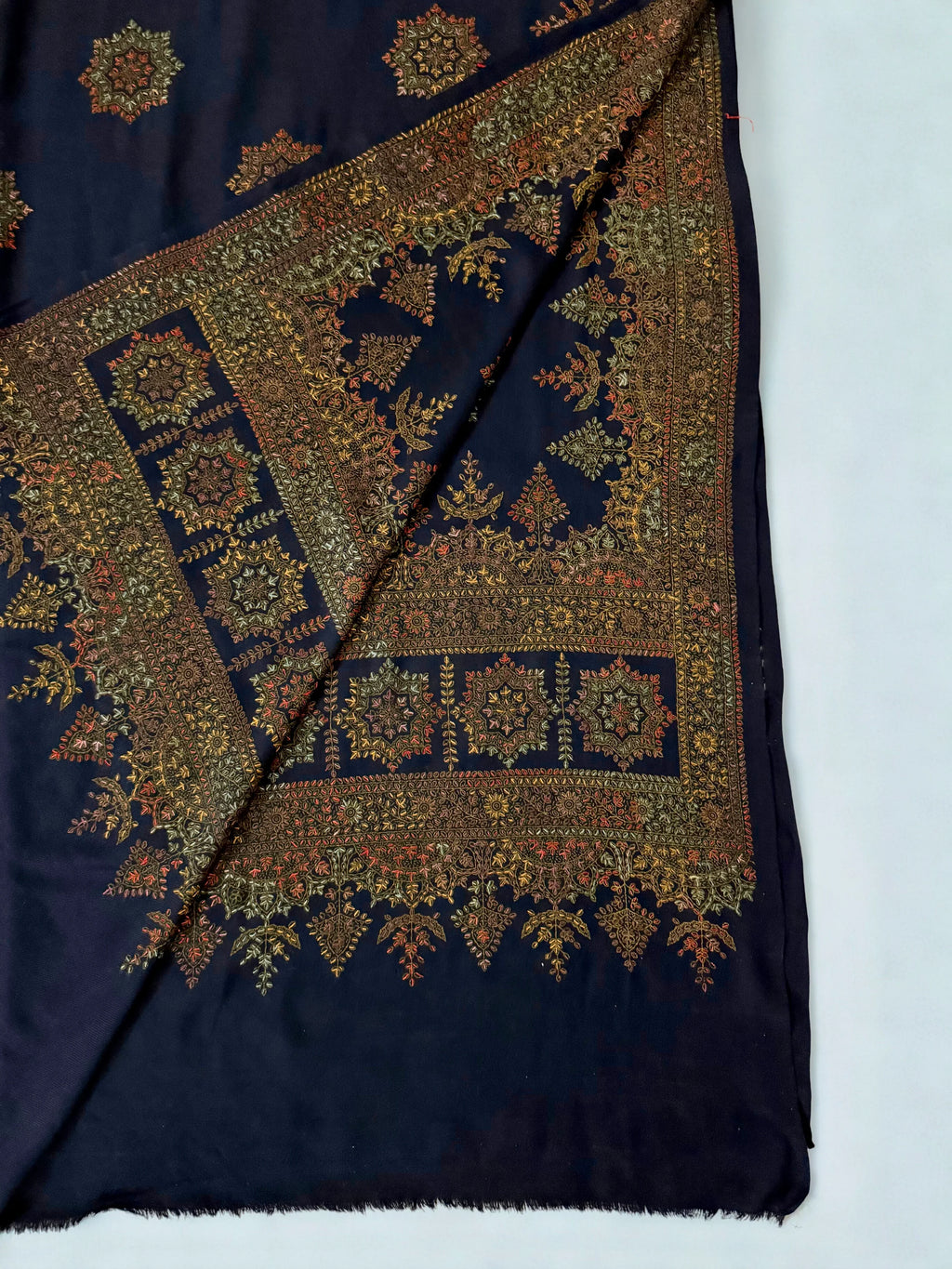 Pure Kashmiri Pashmina fully embroidered shawl in dark blue, view 2