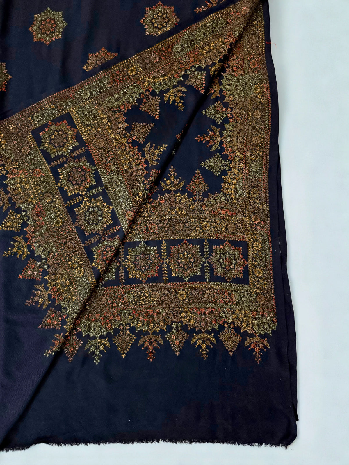 Pure Kashmiri Pashmina fully embroidered shawl in dark blue, view 2