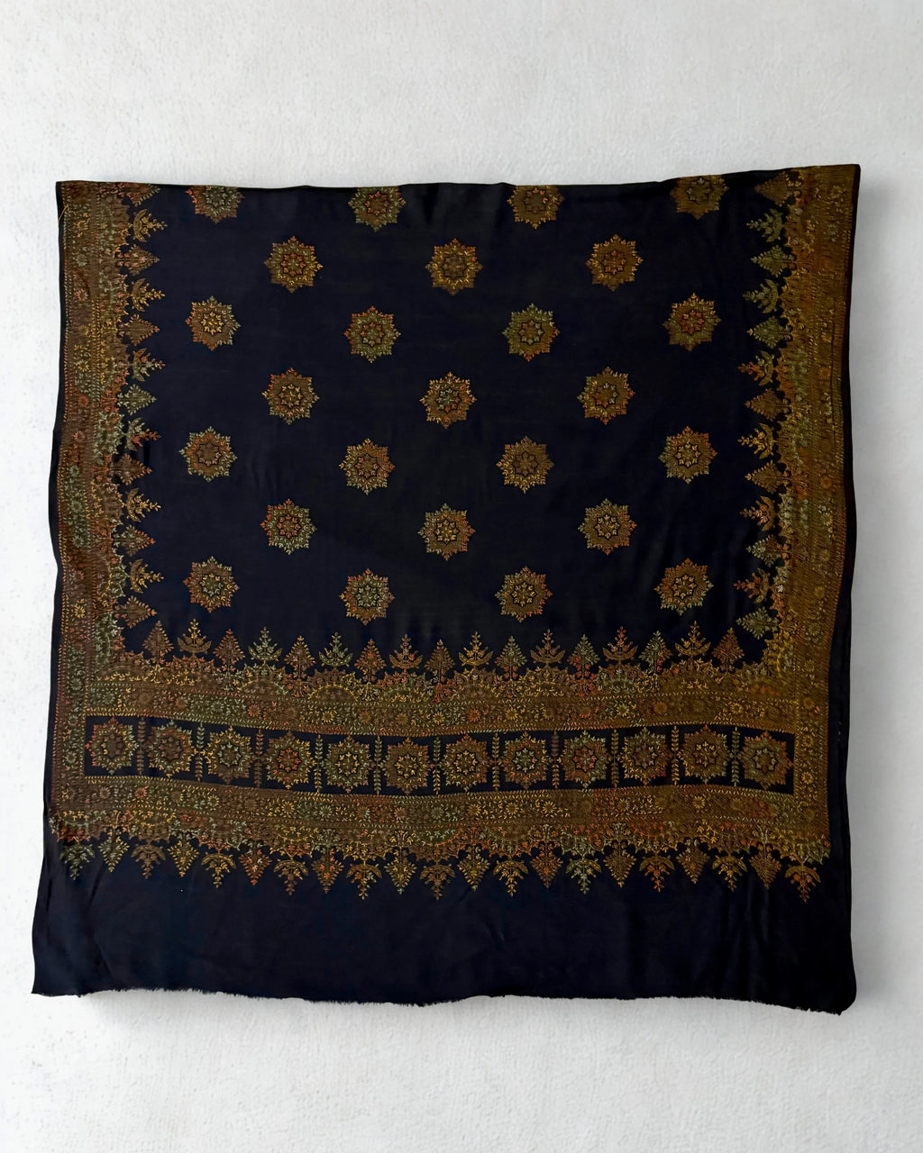 Pure Kashmiri Pashmina fully embroidered shawl in dark blue, view 4