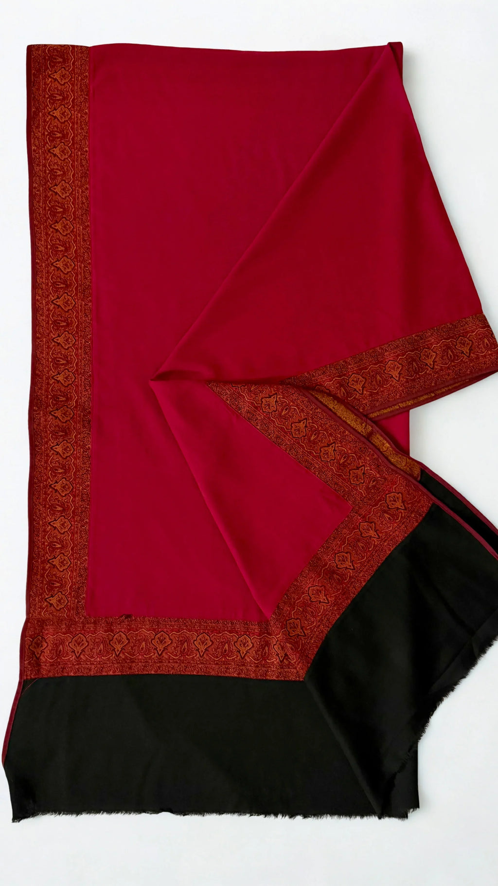 Kashmiri Pashmina shawl with border in red and black, view 2