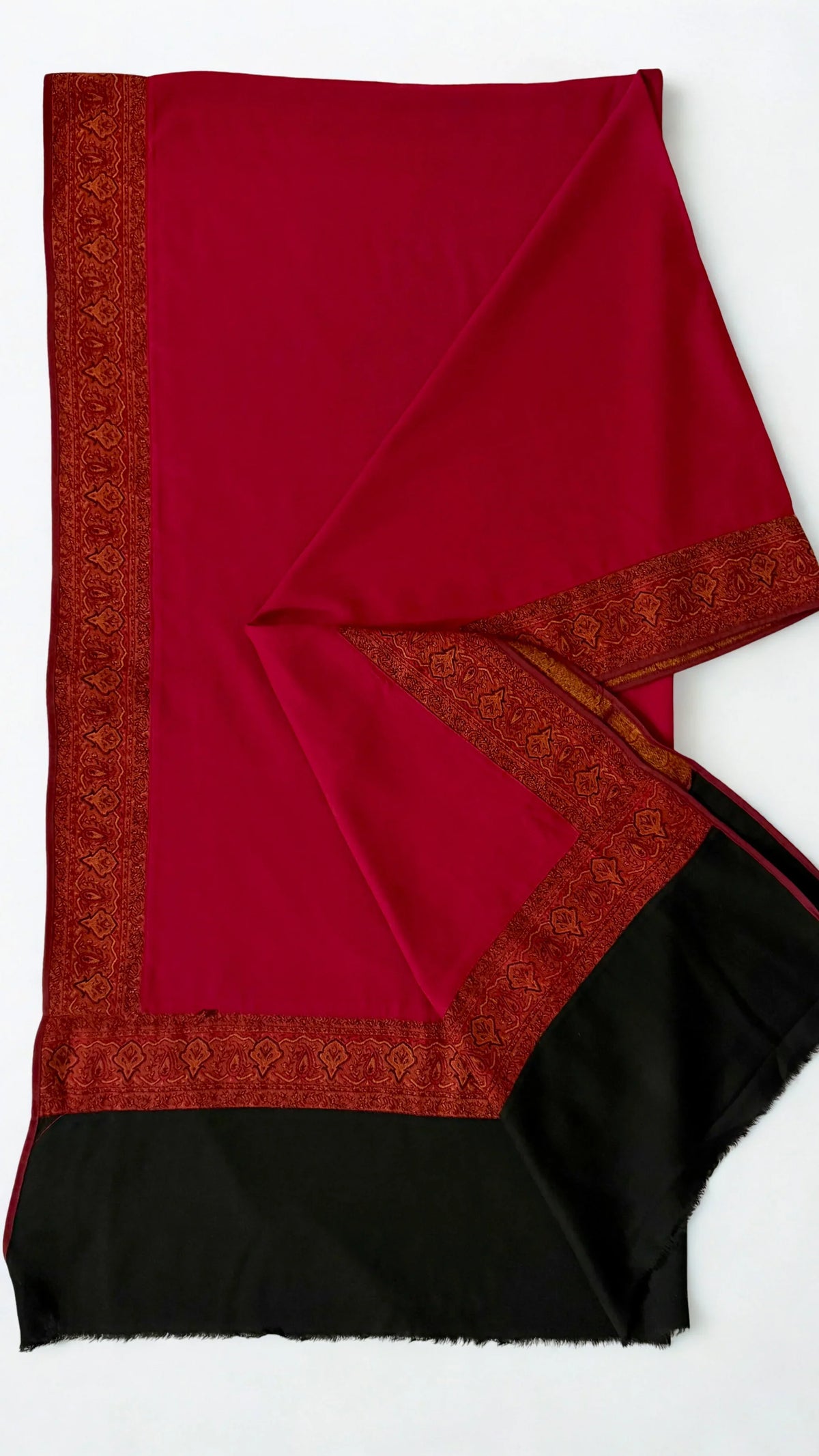Kashmiri Pashmina shawl with border in red and black, view 2