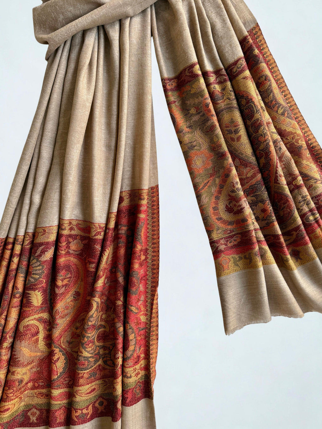 Fine Pashmina Ring Palladar shawl in Mushki, handwoven pashmina ring shawl