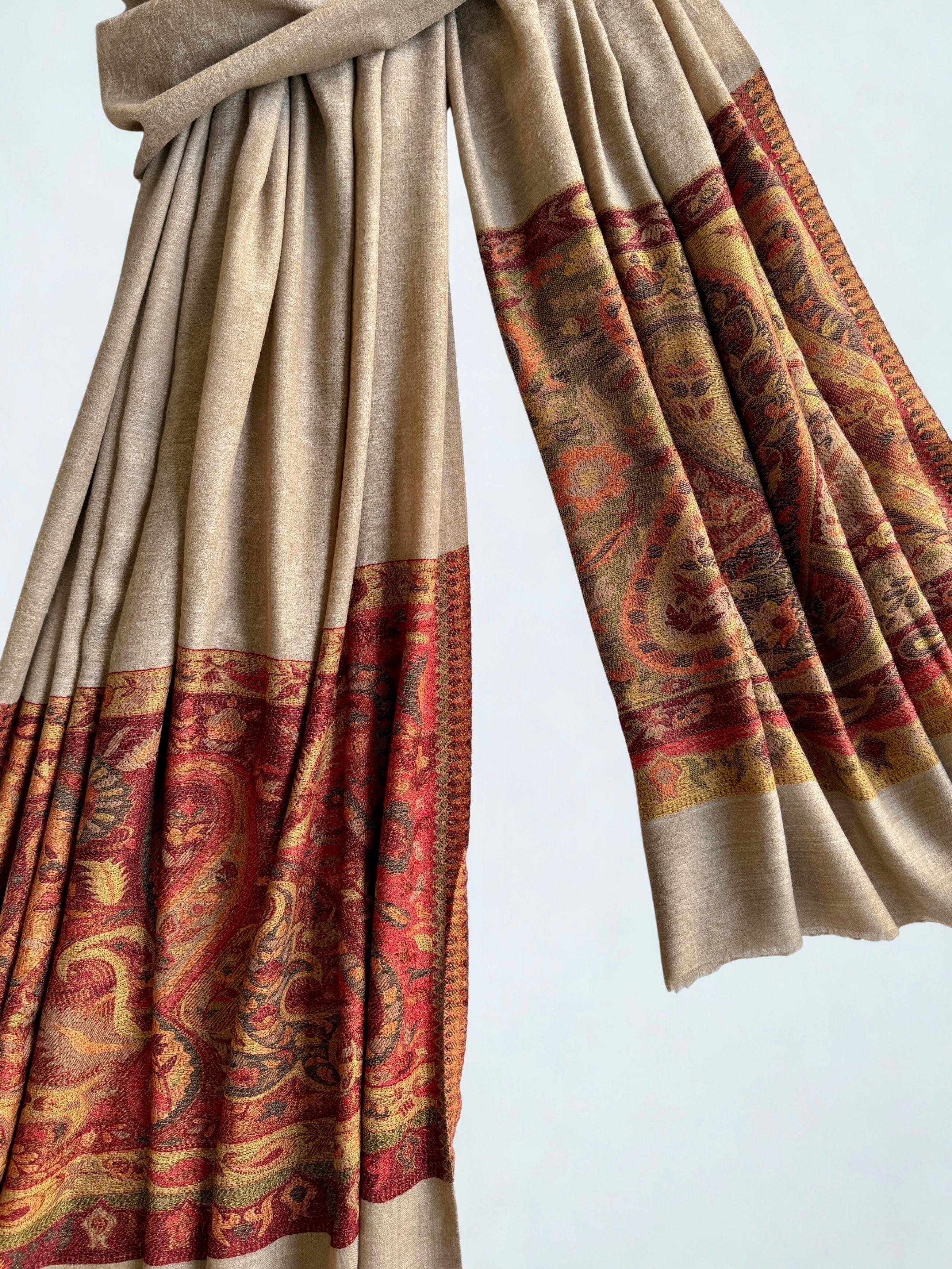 Fine Pashmina Ring Palladar shawl in Mushki, handwoven pashmina ring shawl