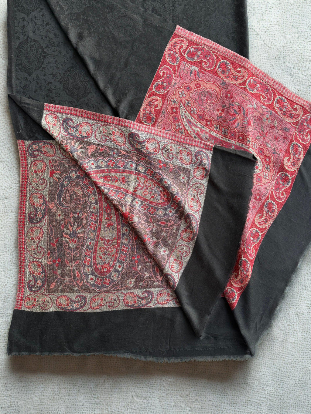 Fine Pashmina Ring Palladar shawl in elegant black, handwoven pashmina ring shawl, view 5