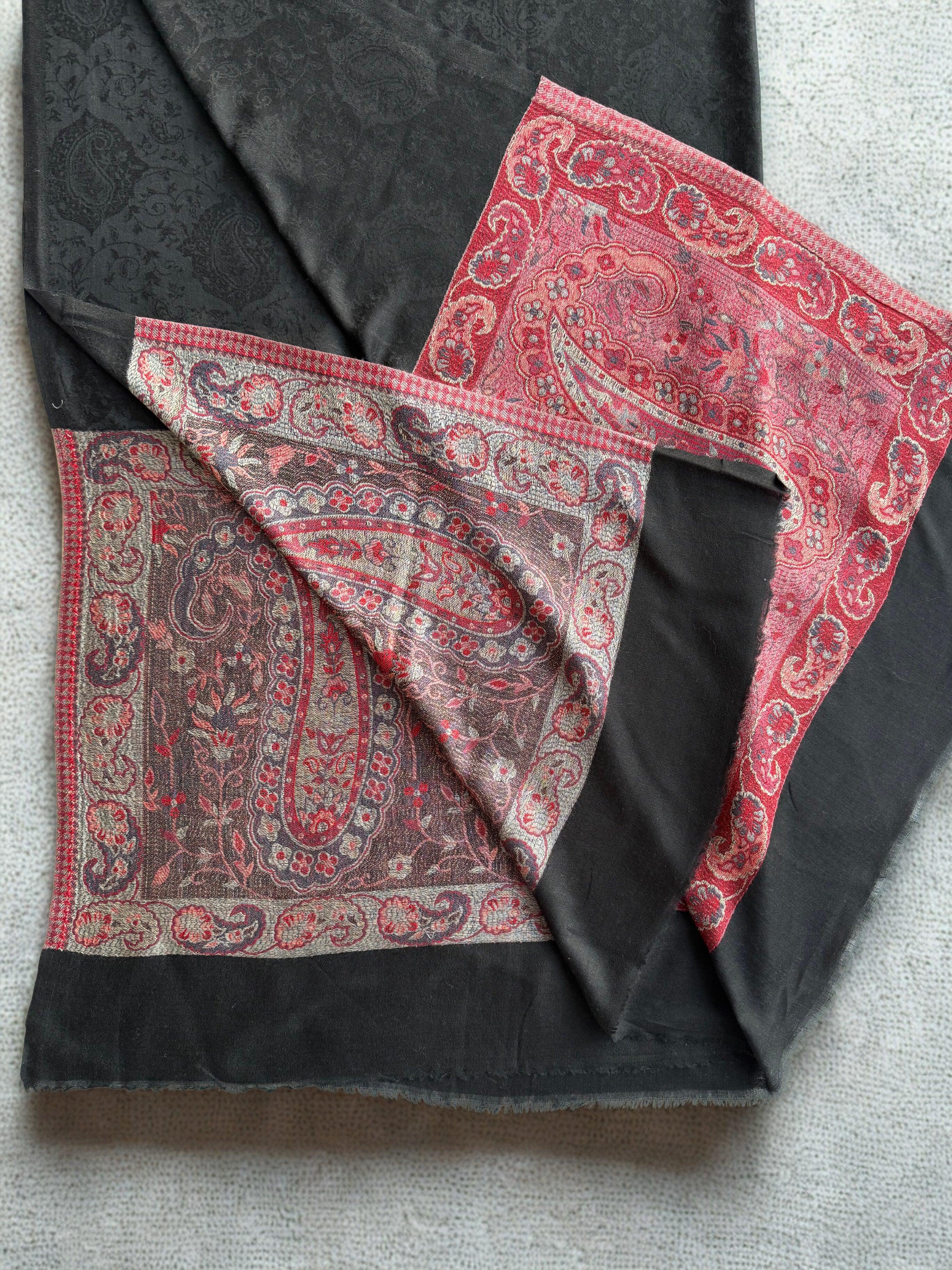 Fine Pashmina Ring Palladar shawl in elegant black, handwoven pashmina ring shawl, view 5