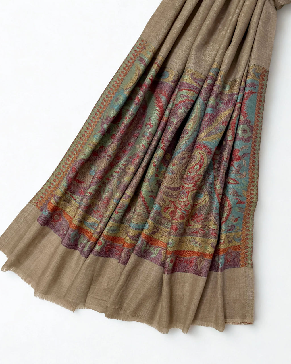 Fine Pashmina Ring Palladar shawl in mushroom brown, handwoven pashmina ring shawl, view 5