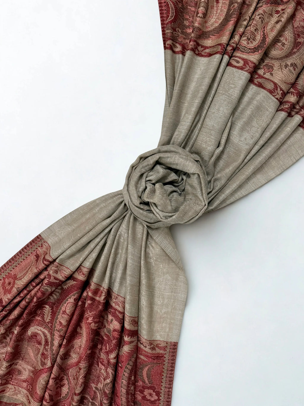 Fine Pashmina Ring Palladar shawl in grey, handwoven pashmina ring shawl, view 6