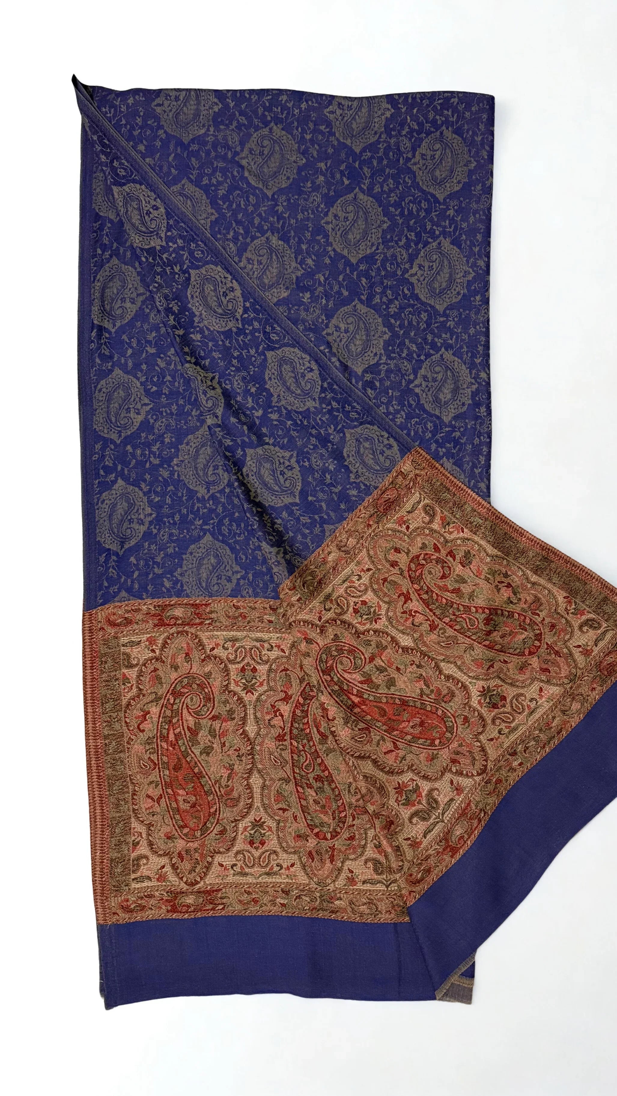Fine Pashmina Ring Palladar shawl in navy blue, handwoven pashmina ring shawl
