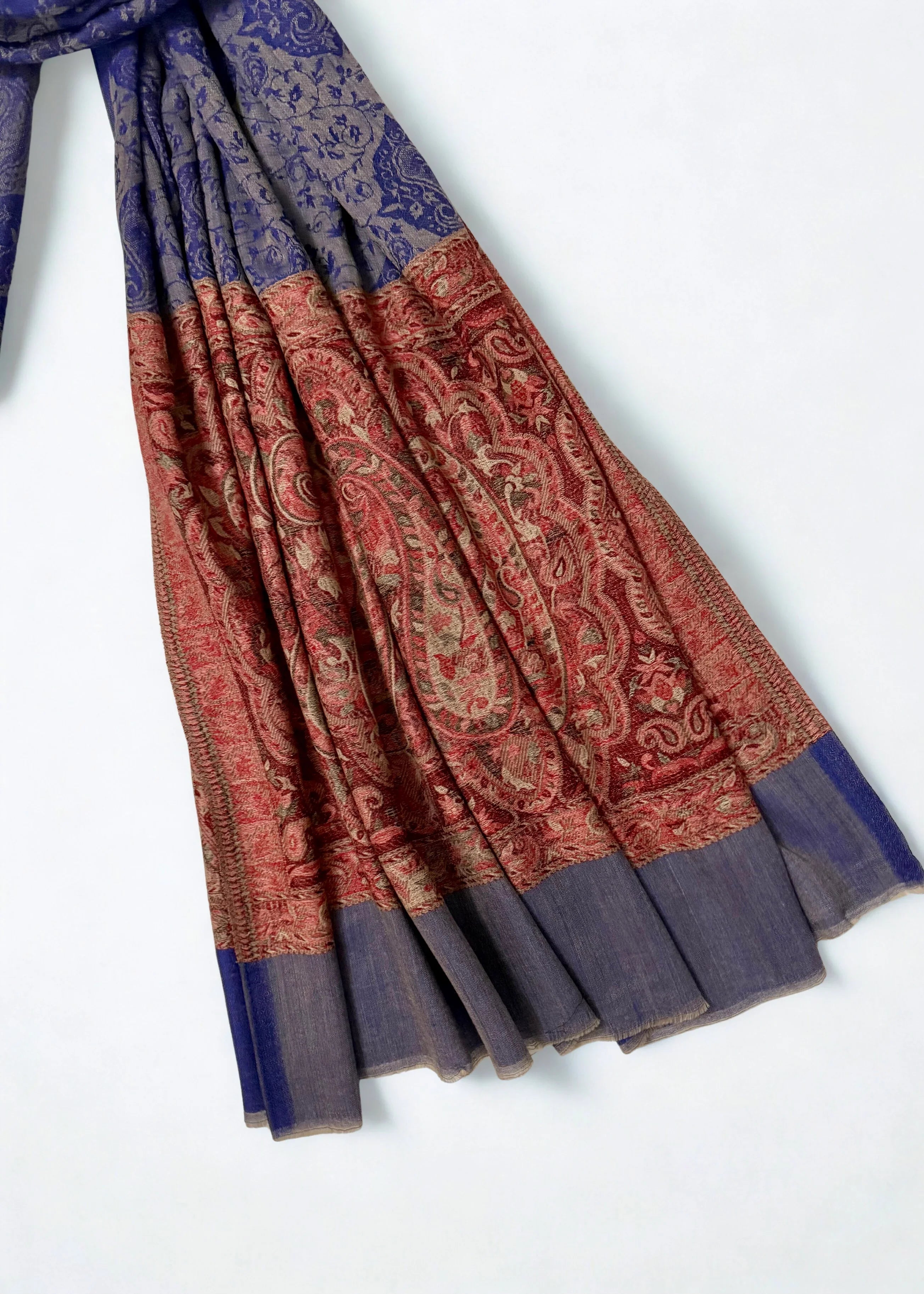 Fine Pashmina Ring Palladar shawl in navy blue, handwoven pashmina ring shawl, view 6