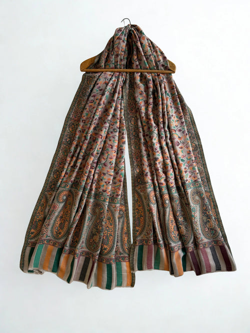 Fine Pashmina Kani shawl in multi-colour, handwoven Kani pashmina
